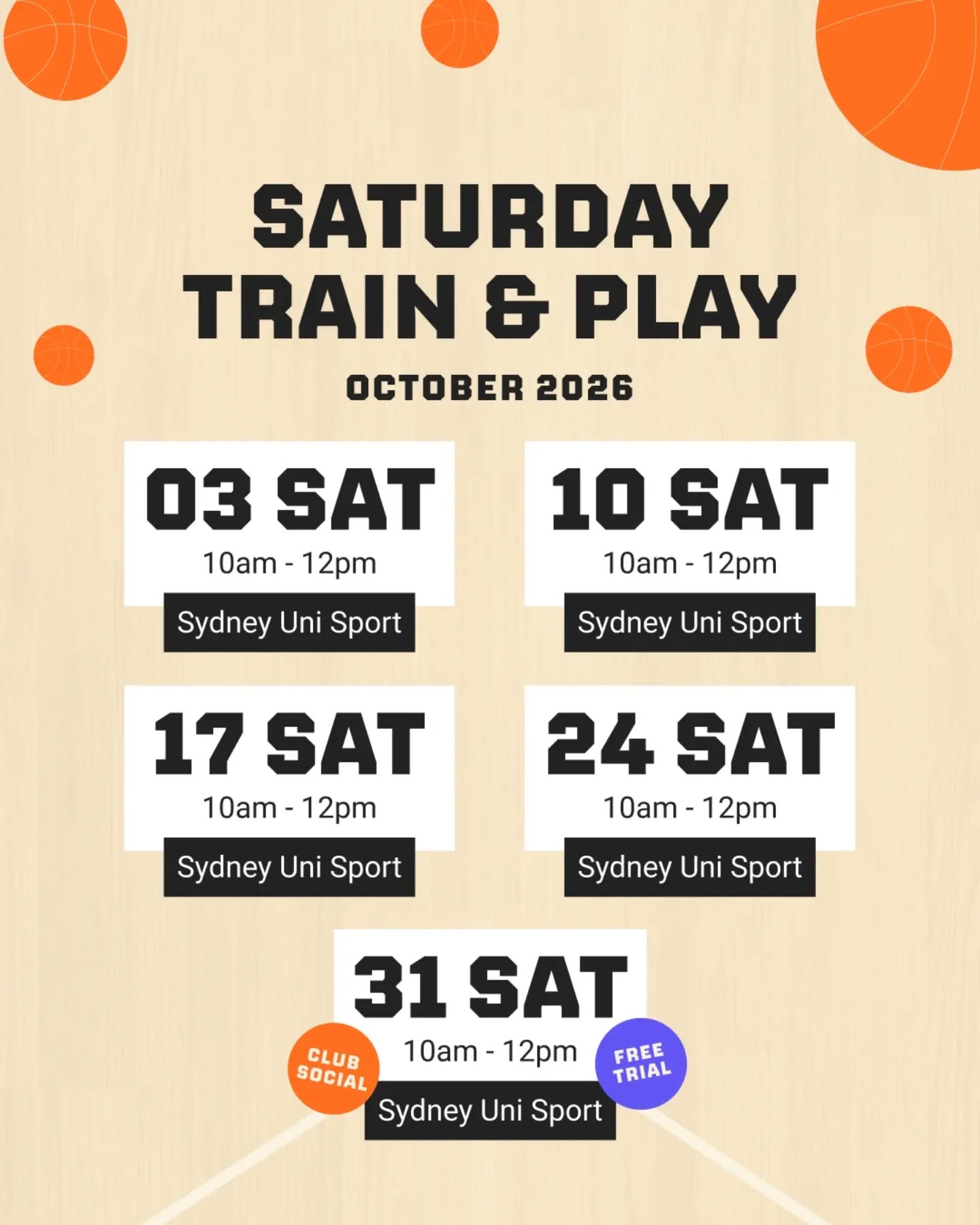 OCTOBER CALENDAR - COME PLAY 💖🏳️🌈🏳️⚧️
October is shaping up to be a ball. A basketball. See what we did there? We've got a couple of club socials, heaps of training opportunities and our free trial session on Halloween 😱👻
We are also taking part in @giveoutday_au to help keep our club financially accessible in 2027. The easiest ways to support is buy/renew your membership before the 15th, and/or donate directly to our fundraiser.
For more information on how to get involved with the Sydney Spectres, send us a message either on here or via email. 🗨️
New faces and all abilities are always welcome! 💖🙏
SATURDAY TRAIN AND PLAY
📍 Sydney University Sport & Aquatic Centre
⏰ 10am-12pm
🎟️ Free for Members | $12 Non-Members | Register via our website
WOMEN'S AND GENDER DIVERSE TRAINING
📍 Green Square Public School, 3 Joynton Ave, Zetland
⏰ 6:30-8pm
🎟️ Absolutely Free | Register via our website
DRAG TRIVIA SOCIAL 💃
📍 Redfern
⏰ 7pm-10pm
🔗 Via Whatsapp or DM request
POST-TRAINING DRINKS 🍹
📍 Chippendale
⏰ 12pm-2pm
🔗 Via Whatsapp or DM request
#SydneySpectres #CommunityVibes #sydneybasketball