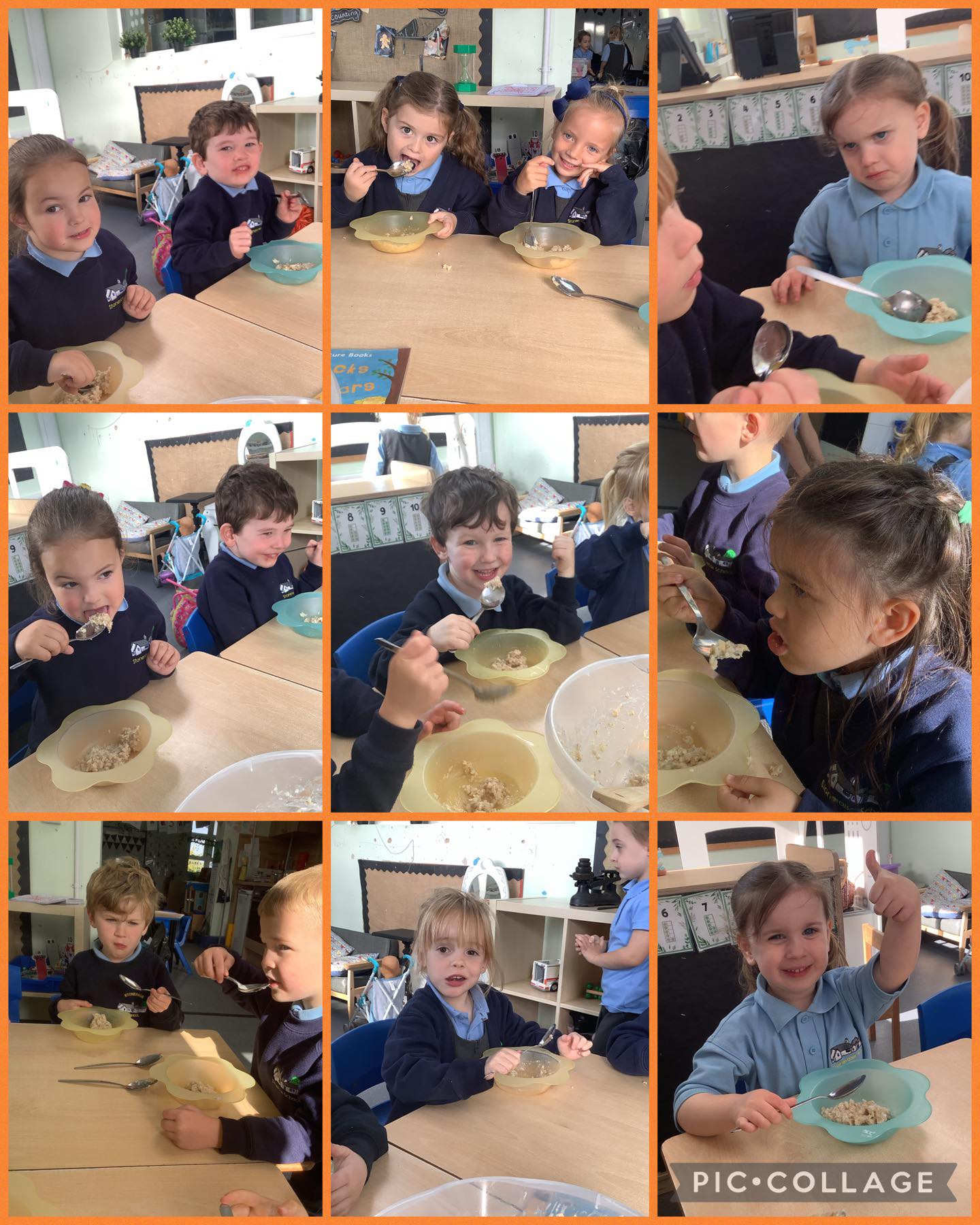 Today was all about exploring our sense of taste. We’ve been reading Goldilocks and the Three Bears, so we thought we would have a go at making our own porridge.
We had lots of discussions about which porridge we enjoyed most and used words to describe how it tasted and felt. Some was too lumpy, some was too plain, but most of us loved the sweet porridge with a sprinkling of sugar!
A lovely afternoon of exploring, tasting and talking about our senses.