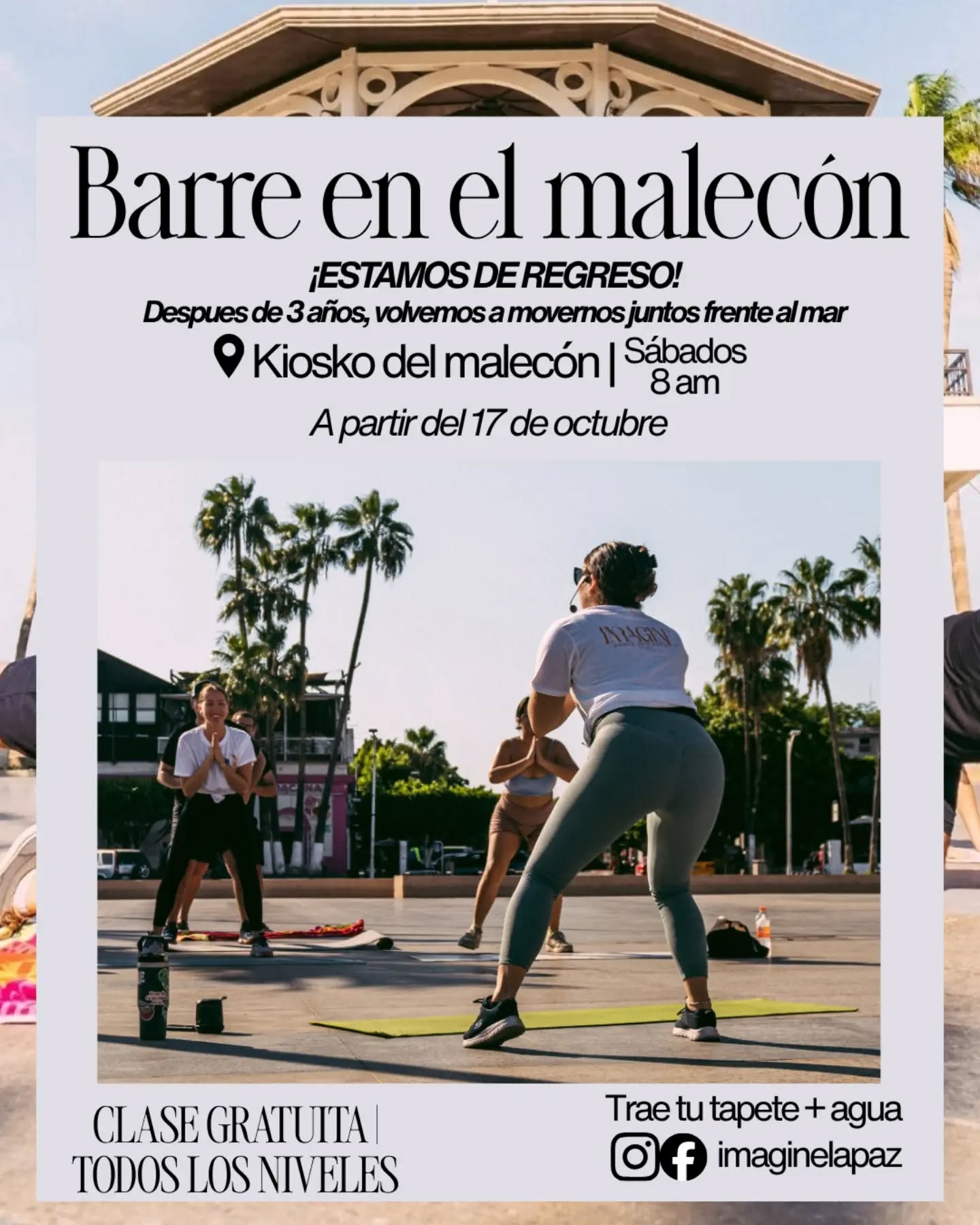 🌊 Después de 3 años… ¡volvemos al Malecón! 🤍
Hace 3 años comenzamos con nuestras primeras clases de barre frente al mar, y qué bonito poder regresar a este espacio donde vivimos tantos momentos especiales. 🥹✨
A partir del 17 de octubre, nos vemos nuevamente todos los sábados a las 8:00 AM para movernos, disfrutar de la mañana y compartir un ratito juntos frente al mar. 🌊☀️
La clase es gratuita y para todos los niveles.
Solo necesitas tu mat, agua y muchas ganas de moverte. 🤍
📍 Kiosco del Malecón
🗓️ Sábados | 8:00 AM
✨ A partir del 17 de octubre
Nos vemos frente al mar. 🩰🌊
📷 @giorgioav
#imaginelapaz #barreworkout #barre #comunidad #lapazbcs