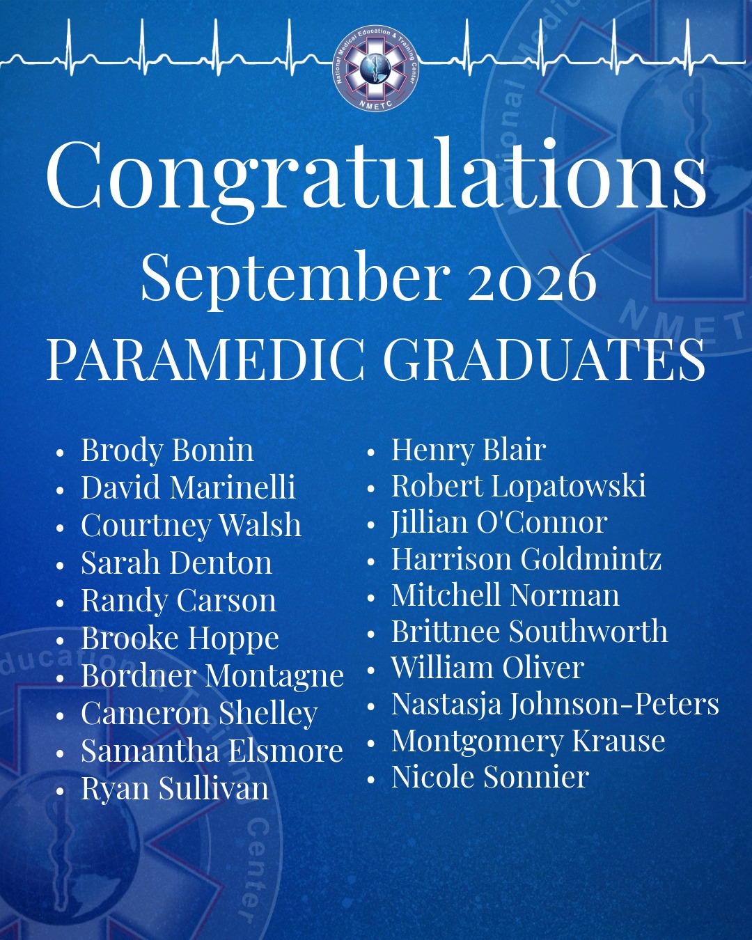 Congratulations to the September 2026 NMETC Paramedic Graduates! We wish you the best of luck!
#NMETC #FirstResponders #EMS #EmergencyMedicalServices