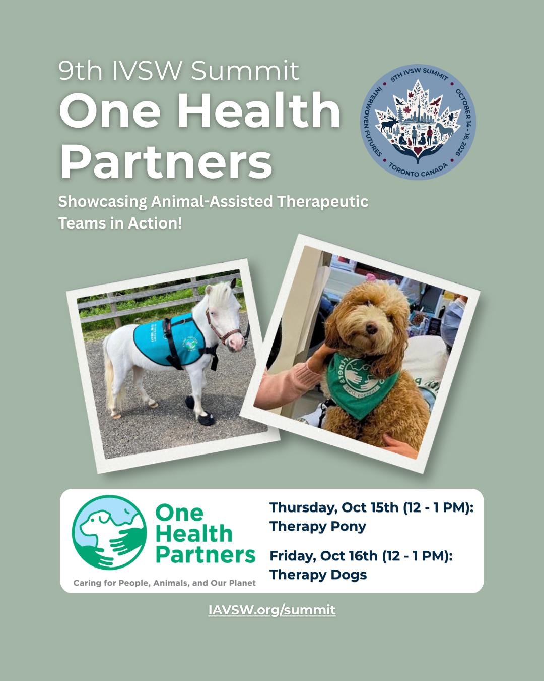 We are thrilled to welcome Toronto’s own @onehealthpartners to the 9th IVSW Summit!�
Based at the Centre for Social Innovation, OHP is a non-profit operating at the intersection of animal welfare, human healthcare, education, and social services. Through their flagship Paws to Care program and animal-assisted initiatives, OHP directly models what One Health is all about: caring for the interconnected health and well-being of people, animals, and our planet.
We are so grateful to OHP for sharing their expertise (and their wonderful animal teams) with our summit community! Join us during our mid-day breaks for interactive meet-and-greets with Animal-Assisted Intervention (AAI) teams!
🐴 Thursday, Oct 15 (12:00 – 1:00 PM): Meet the Therapy Pony, Stash!
🐶 Friday, Oct 16 (12:00 – 1:00 PM): Interactive Session with Therapy Dogs
Save this post and make sure to build these mid-day sessions into your summit schedule!
�
Register for the 9th IVSW Summit (Oct 14–16) by clicking the link in our bio!
#IVSW2026 #OneHealth #VeterinarySocialWork #AnimalAssistedInterventions #HumanAnimalBond