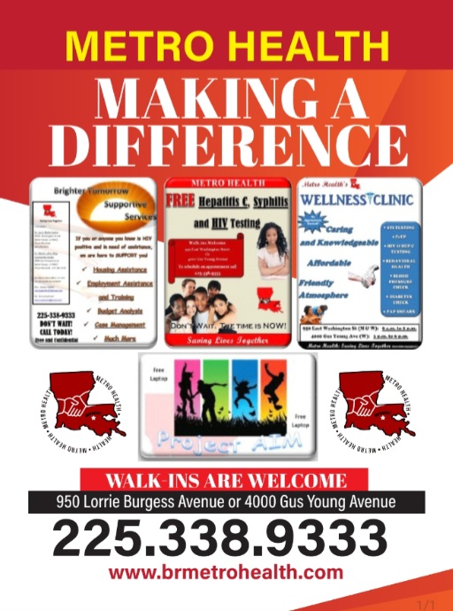 We are here to make a difference in our community. We provide a multitude of FREE services from testing and counseling to supportive services to even youth development programs, and more. For more info on what services and resources we provide, contact us at 225.338.9333 or go to https://www.brmetrohealth.com/services
#MakingADifference #brmetrohealth #OurPleasureToServe #FREEservices #Freeresources #wearehere