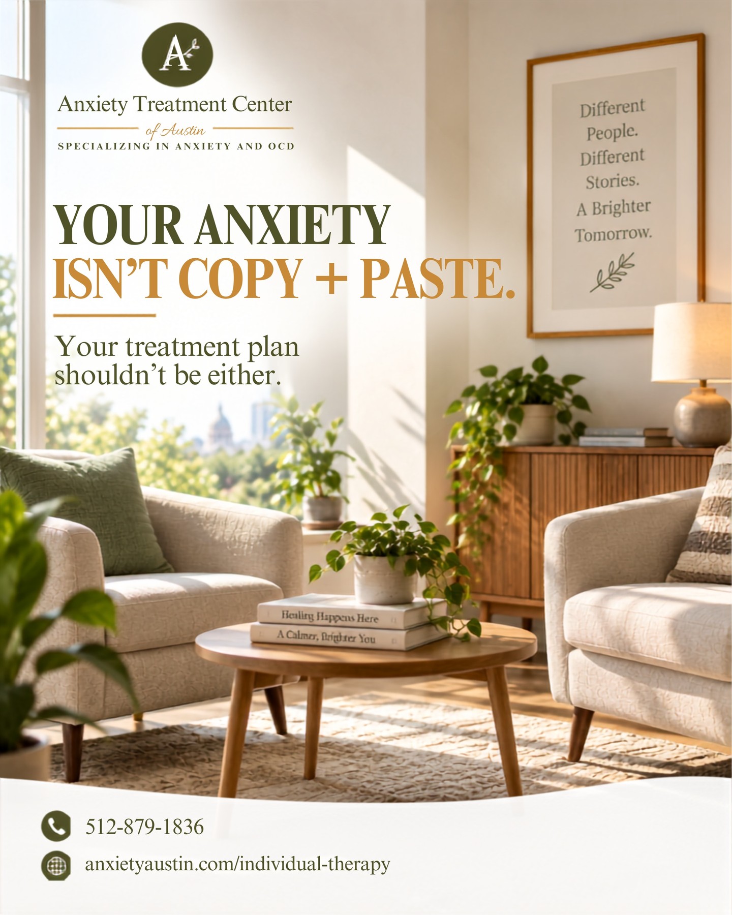 Two people can both say, “I have anxiety,” and mean very different things.
Different triggers.
Different histories.
That’s why individualized care matters.
ATCA provides individual therapy for adults, adolescents and children, with clinicians tailoring evidence-based interventions such as CBT, ACT and ERP to the client’s individual needs and goals.
Therapy isn’t about fitting yourself into someone else’s template.