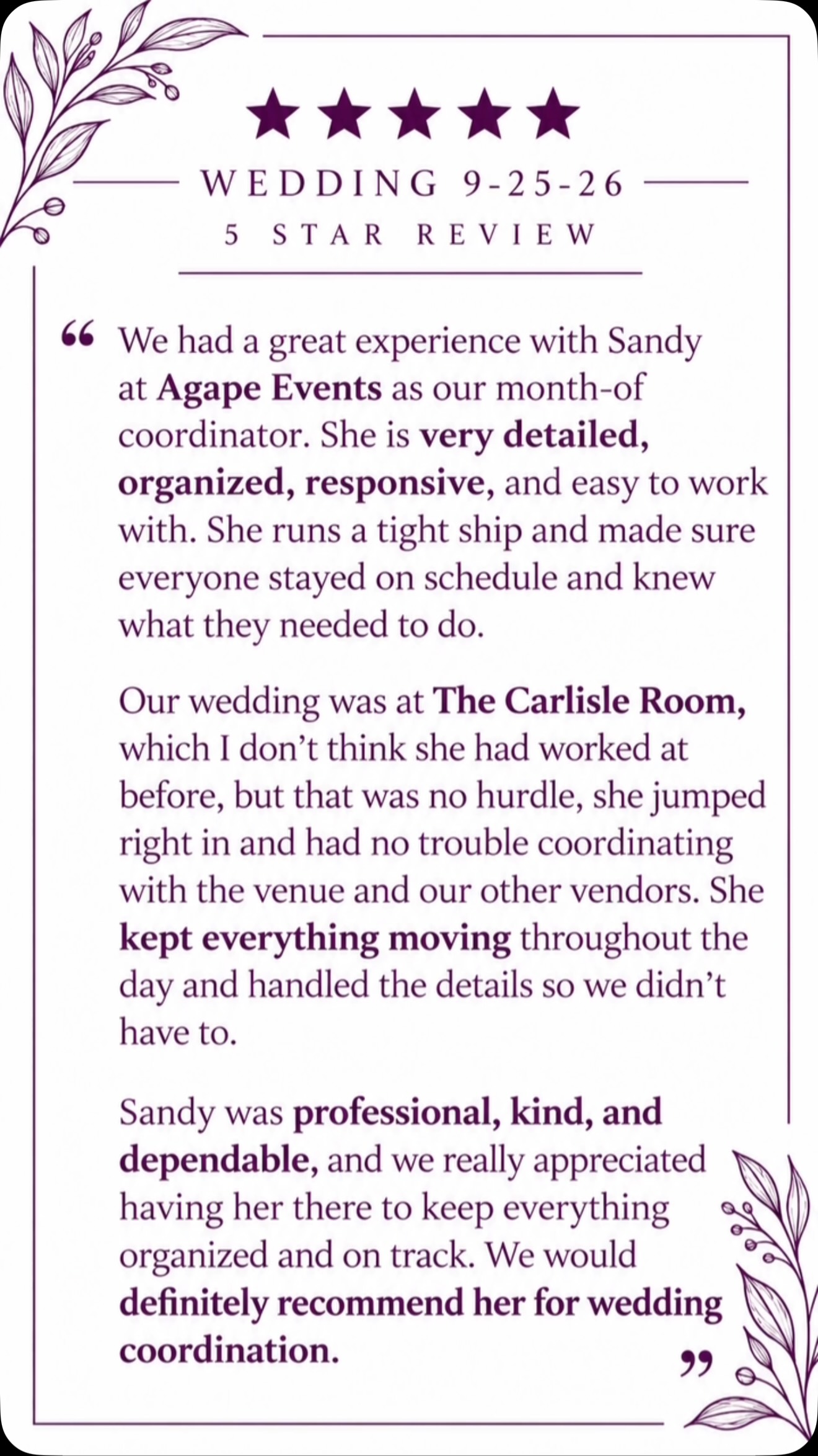 A beautifully orchestrated wedding day is one where every detail feels effortless. ✨
Behind the scenes, there is intention, precision, and thoughtful coordination — so our couples can step into their wedding day fully present, surrounded by the people they love, and free to savor every moment.
We are deeply grateful for these kind words and for the trust placed in us to coordinate such a meaningful celebration. 🤍
From the first vendor arrival to the final detail, our role is to create a seamless experience where you never have to wonder what happens next.
Because luxury isn’t only about how your wedding looks.
It’s about how effortlessly it feels.
Here’s to celebrations that are beautifully planned, impeccably executed, and unforgettable for all the right reasons. 🥂
#WeddingCoordination #WeddingPlanner #DFWWeddings #WeddingDayDetails #dfweventplanner
