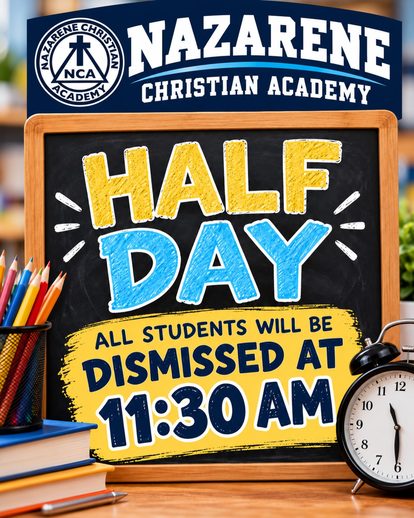 Tomorrow October 2nd will be a half-day. All students must be picked up at 11:30.