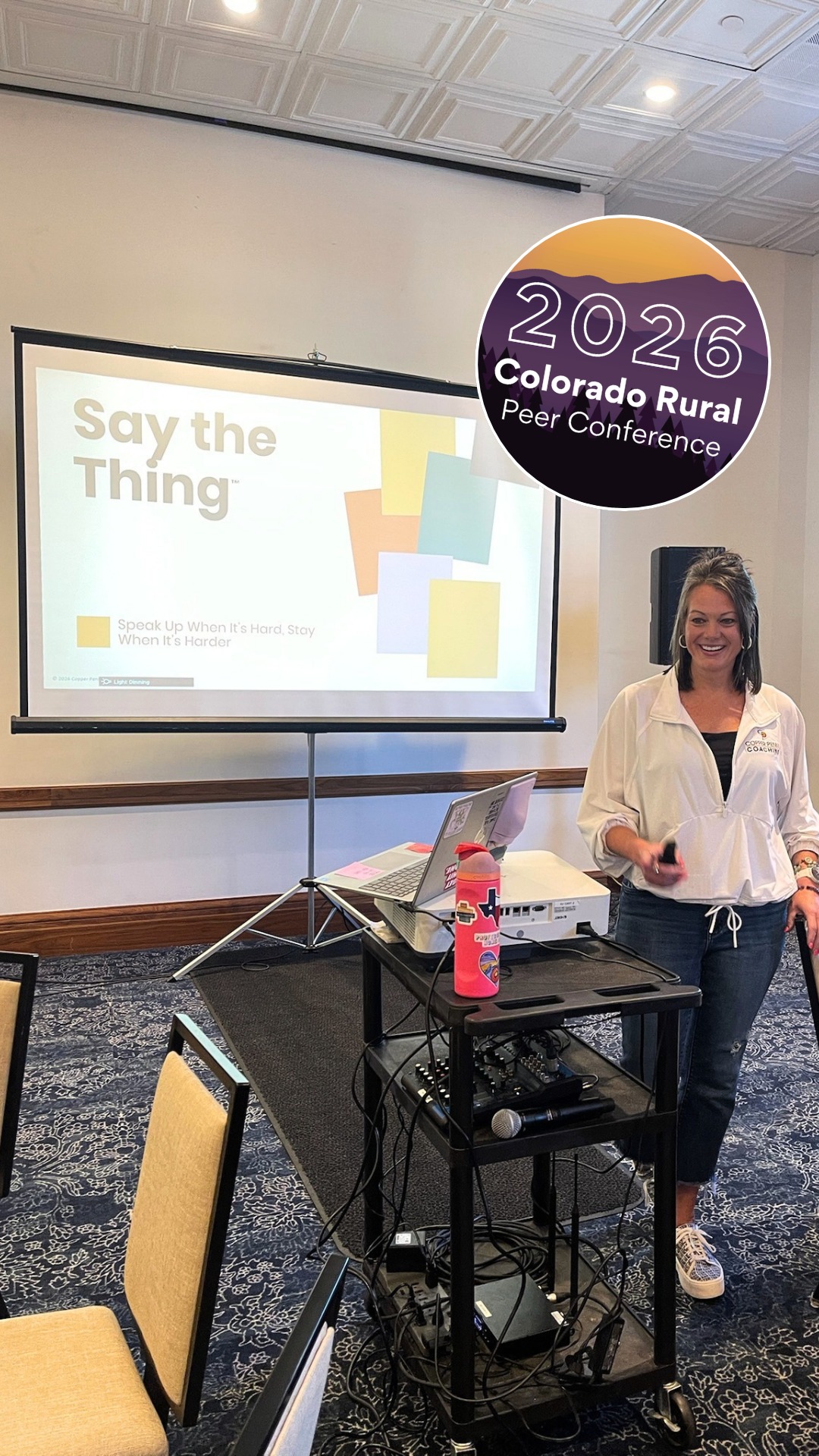 I'm a little late to posting this, but last month I taught the Say This Thing framework for the first time — at my first Rural Peer Group Conference. 🎤
I made 100 folders at the last minute (classic me) and they were gone between two sessions. The room was full of people at every stage — some fresh into recovery, some with a lot of miles behind them — all honest about the same thing: hard conversations are hard for everyone.
Somewhere in there, I sang RESPECT in front of the whole room. No regrets.
It had been a while since I presented to a room like this. I forgot how much I needed it.