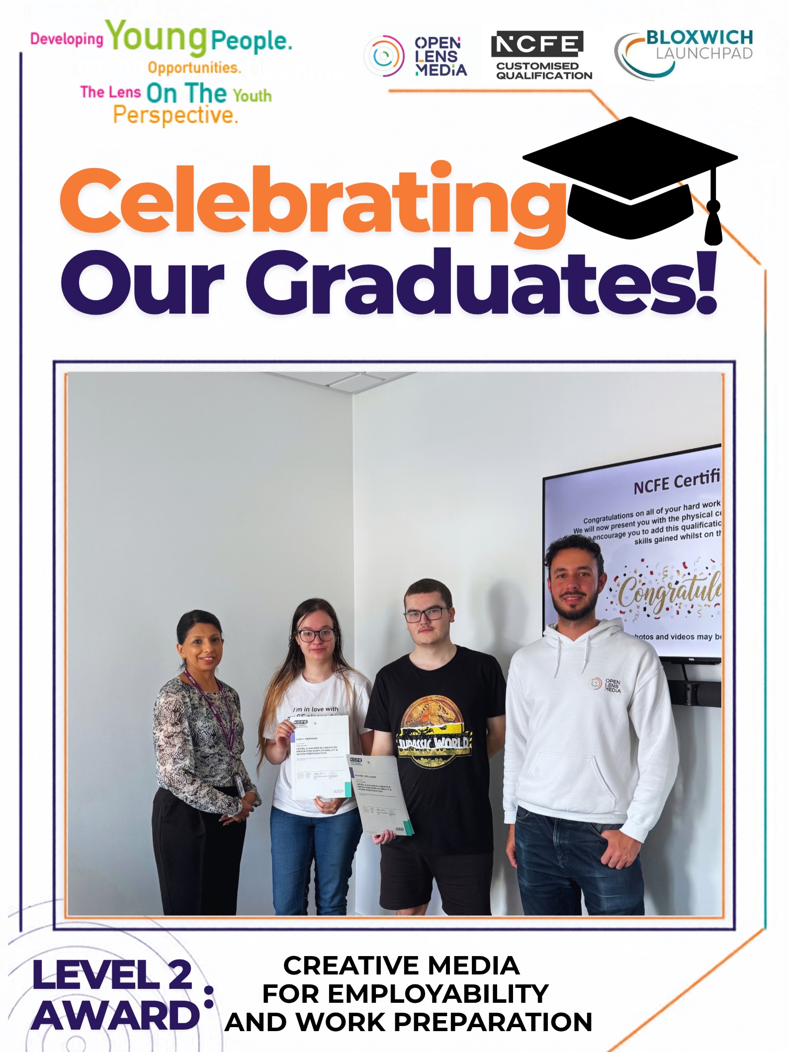 Full circle moment! 🎓
We’ve officially handed out Certificates to our graduates for their NCFE Level 2 Award in Creative Media for Employability and Work Preparation!
Massive congratulations to the whole group, you absolutely smashed it! 🎓💜🏆
A huge thank you to our amazing facilitators for pouring their hearts into this cohort and helping them to learn and grow and to Bloxwich Launchpad for providing the perfect space for this to take place.
AND WE HAVEN’T STOPPED THERE!
Are you a young person Interested in building your confidence, skills, and work prep?
We are offering a host of standalone workshops in partnership with National Grid
These launched in September, and you can now book onto our upcoming October sessions:
📅 OCTOBER WORKSHOPS:
• CV Masterclass | Tue 6 Oct (10:00am–11:00am) @ Digital Skills Hub
• CV & Presentation Skills | Mon 12 Oct (1:00pm–2:00pm) @ The Link
• Confidence & Branding | Fri 23 Oct (11:00am–12:00pm) @ OLM Studios
• Mock Interviews | Fri 30 Oct (1:00pm–2:30pm) @ OLM Studios
👉 HOW TO APPLY: Tap the form via the link in our bio to secure your spot.
Or email us on info@openlensmedia.co.uk
Alternatively, call us on 01922 650 600
#OpenLensMedia #NCFE #BloxwichLaunchpad #Walsall YouthEmployability
Our brilliant graduates with their official certifications, what they learned and plans for the future🎓
Our brilliant graduates with their official certifications, what they learned and plans for the future🎓
A sneak peek at the final podcast they produced🎬🎥
The journey timeline snippets from Pilot to Presentation/ Ceremony Day🏆