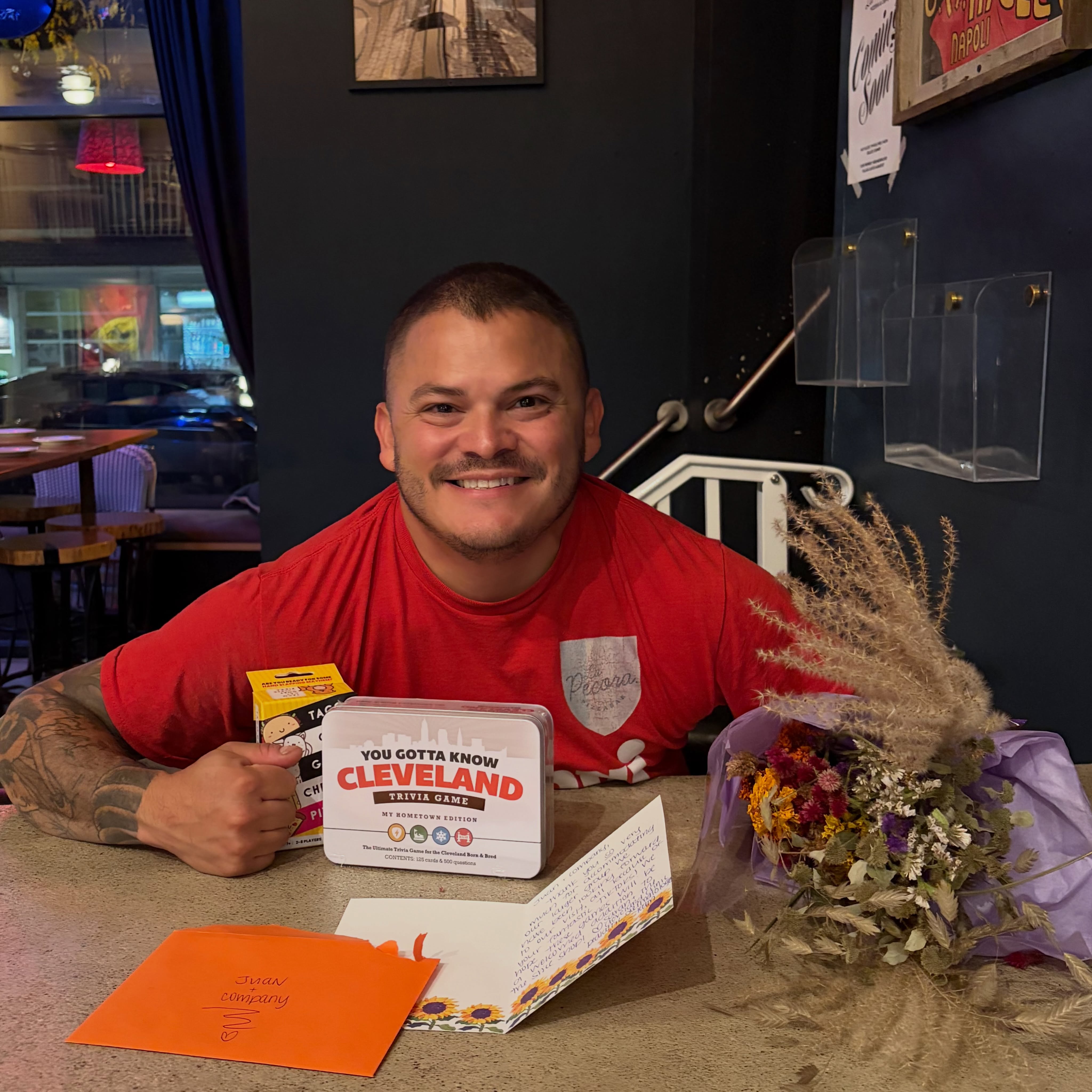 I’m not used to receiving gifts from customers, and I just want to put it out there that if it wasn’t for our team we would not be so great 😃 thank you Cle Clinic Dermatology team, we hope to have ya back soon.
P.S. Talk about knowing your pizza guy 😂 Cleveland trivia for the shop + a beautiful dried floral arrangement that’ll actually last. Both are going straight into La Pécora. Thank you guys for such a thoughtful gift! ❤️🍕
Thank you all who came out tonight two of our ovens took a crap but we made it work! See you tomorrow!