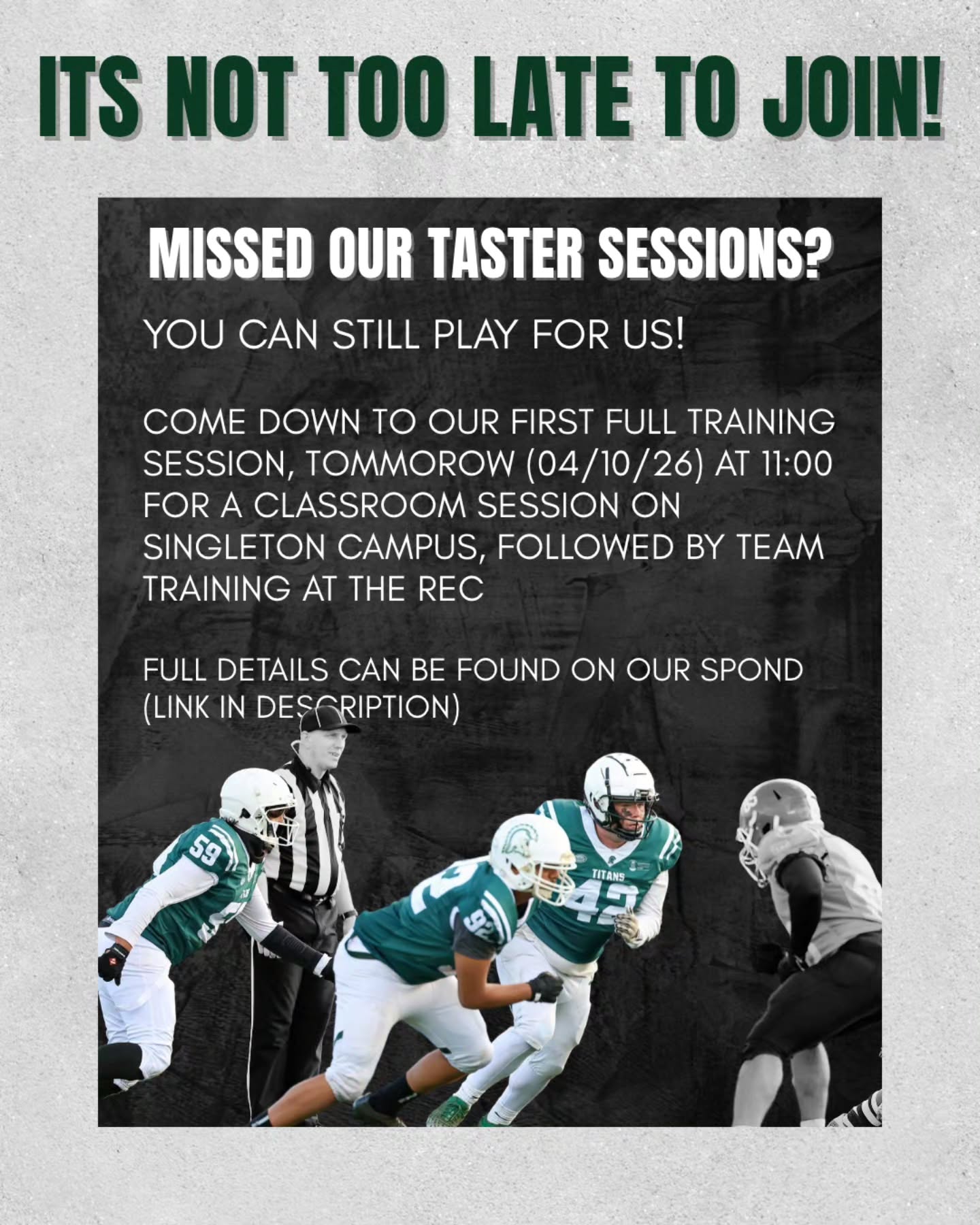 Its not too late to join us!
Join our spond by heading to https://spond.com/invite/BCJJB for full details on our training sessions
We are always recruiting new players!
No experience needed