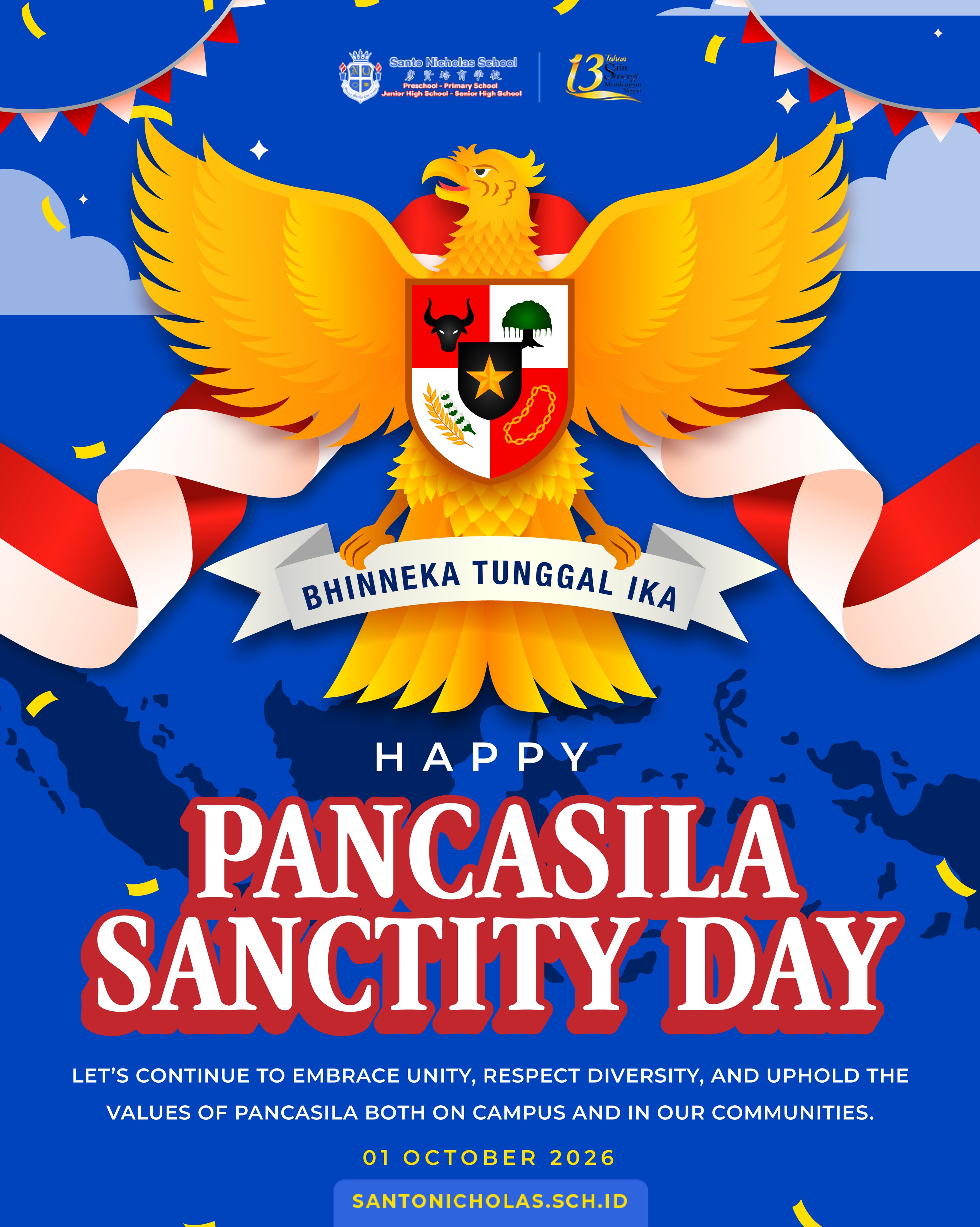 On Pancasila Sanctity Day, we are reminded that the values of Pancasila live not only in our history, but also in the way we learn, respect one another, embrace diversity, and grow together as a community.
May we continue to carry these values beyond the classroom and into the future, contributing to a stronger and more united Indonesia.
Happy Pancasila Sanctity Day , 1 October 2026.
โธป
Santo Nicholas School
๐๐ถ๐ณ๐ด๐ฆ๐ณ๐บ - ๐๐ช๐ฏ๐ฅ๐ฆ๐ณ๐จ๐ข๐ณ๐ต๐ฆ๐ฏ - ๐๐ณ๐ช๐ฎ๐ข๐ณ๐บ - ๐๐ถ๐ฏ๐ช๐ฐ๐ณ ๐๐ช๐จ๐ฉ ๐๐ค๐ฉ๐ฐ๐ฐ๐ญ - ๐๐ฆ๐ฏ๐ช๐ฐ๐ณ ๐๐ช๐จ๐ฉ ๐๐ค๐ฉ๐ฐ๐ฐ๐ญ
๐ Contact Us On DM
๐ 0812-2386-8799 (Miss Yenni)
https://www.santonicholas.sch.id/
โธป
#SantoNicholasSchool
#Preschool
#PrimarySchool
#JuniorHighSchool
#SeniorHighSchool