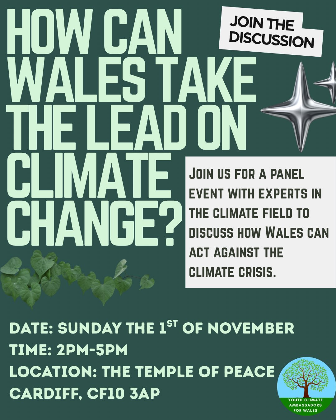 How can Wales take the lead on climate change? 🌱🌍 Follow this link to secure your spot!! https://www.eventbrite.com/e/2000900150212?aff=oddtdtcreator
Join us for a panel event exploring how Wales can make a difference, with discussions on climate action, the challenges we face and what we can do to create change.
