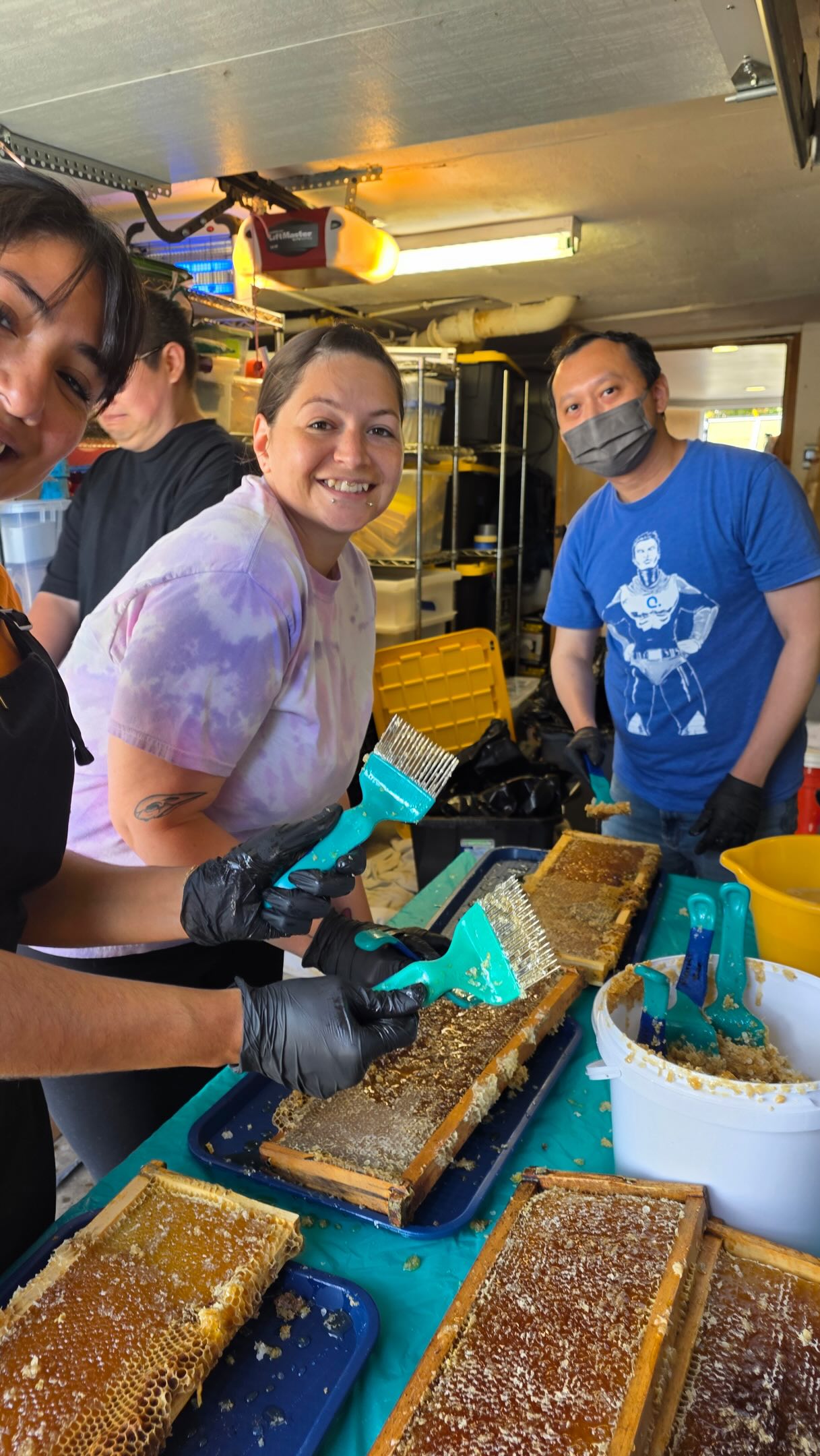 Ever wonder how honey gets from the hive to the jar? 🍯
Four @sfstate_collegecorps and two of our interns found out firsthand at a honey harvest at HQ, where they uncapped frames, spun out the honey, and filled jars.
Together they harvested 107 pounds! It was also a big day for Fellow Zaw, who completed his very first hive dive. 🐝
Interested in sponsoring a hive at your community site or corporate campus? Contact us at planetbee.org!
#PlanetBee #CollegeCorps #HoneyHarvest #SaveTheBees
