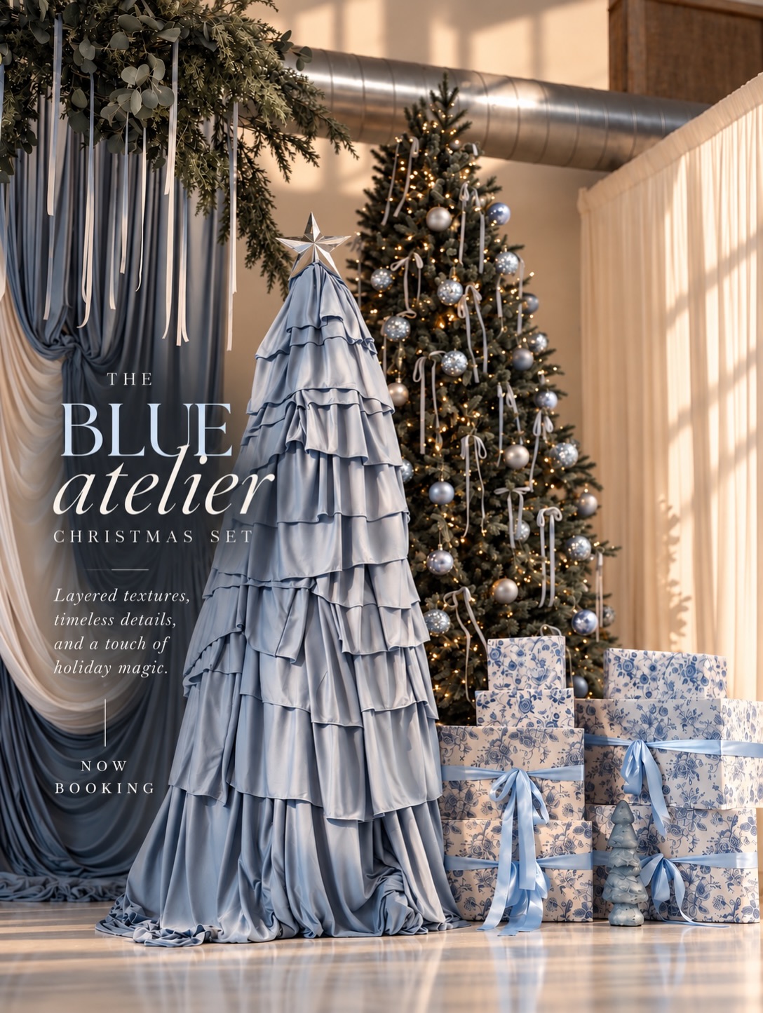 Christmas, but make it a little unexpected. 🩵
Meet BLUE ATELIER — our take on the holidays, where blue takes center stage and every little detail has its own moment.
From the layers of flowing fabric to the ribbons, greenery, and touches of silver, this set was designed for the ones who appreciate something a little different.
Bring the family, your favorite people, your holiday campaign ideas, or just yourself. There’s room to make this one your own.
Blue Atelier | October 5 – December 31
Now booking at Ästhetik Studios.
🔗 Reserve your session through the link in our bio.