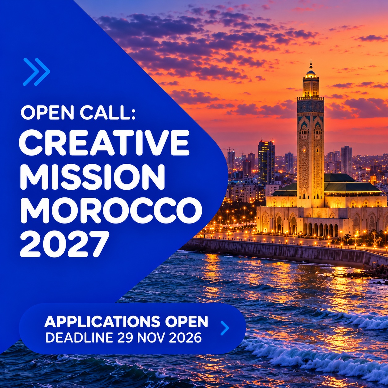 Open call: Creative Mission Morocco 2027 🇲🇦
Dutch Music Export invites creatives and music professionals to explore opportunities in Morocco’s music market. The mission will bring together Dutch and Moroccan artists and industry professionals through meetings, company visits and creative exchange in Casablanca and Rabat.
The mission is planned for 12–15 April 2027, in collaboration with BumaStemra and Avalon Music.
Applications are open for both creatives and music professionals until 29 November 2026. Find the open call and application forms via the link in our bio.