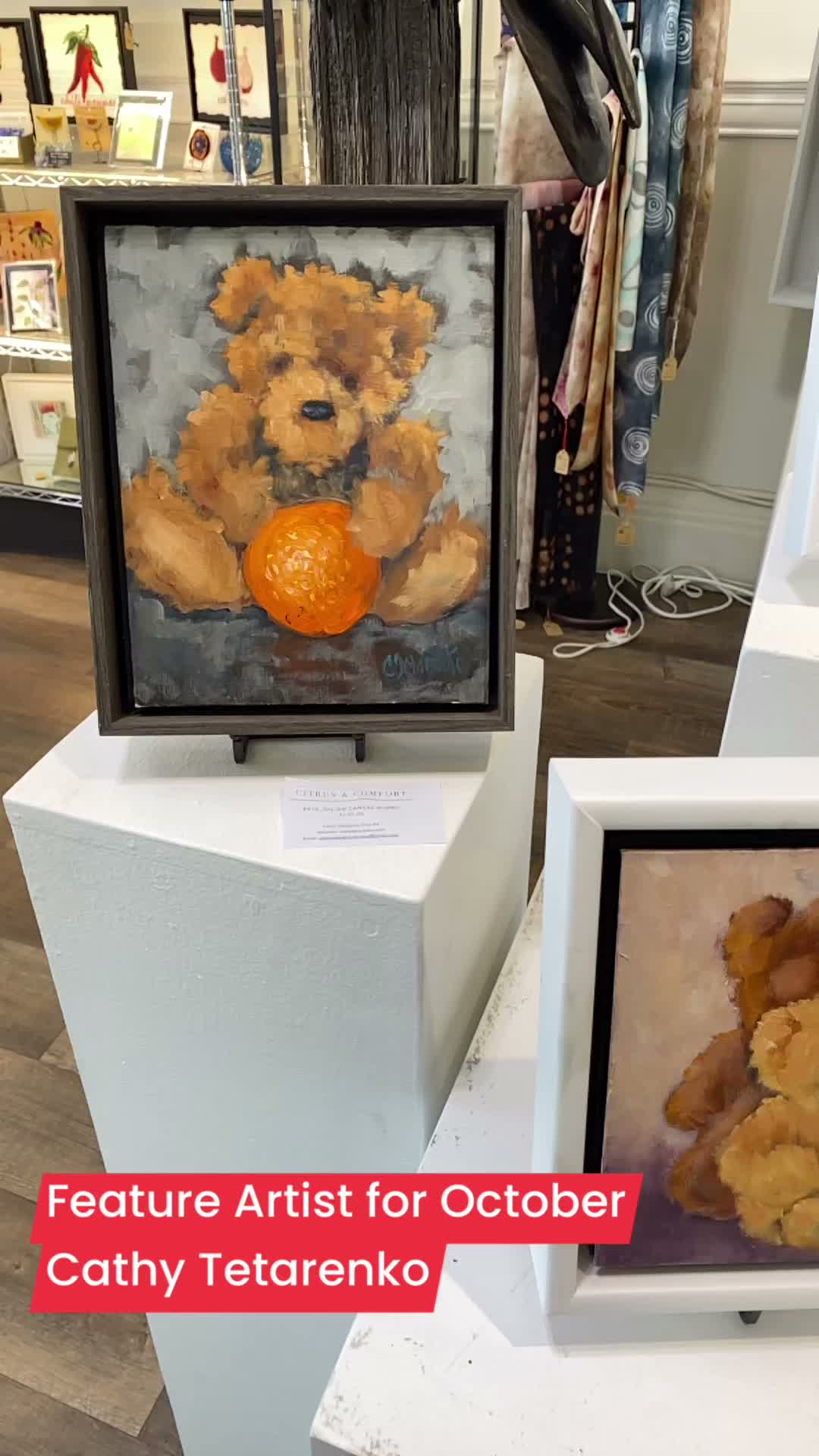 Our guest artist this Oct is Cathy Tetarenko! Her cozy, fuzzy oil paintings are a delight to the eye and the soul. Visit us this month to see her work and other new works in the gallery.
The Kamloops Courthouse Gallery, open Tuesday to Saturday 10-4pm. Located at 7 Seymour St W, Kamloops.