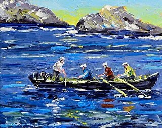 “Hauling the Lobster pots, off Blasket Rocks. Co Kerry” Oils Canvas 16/20ins.Morgan O’Driscoll Art Auction. Tues 20/10/26. Lot 167. Online bidding now
