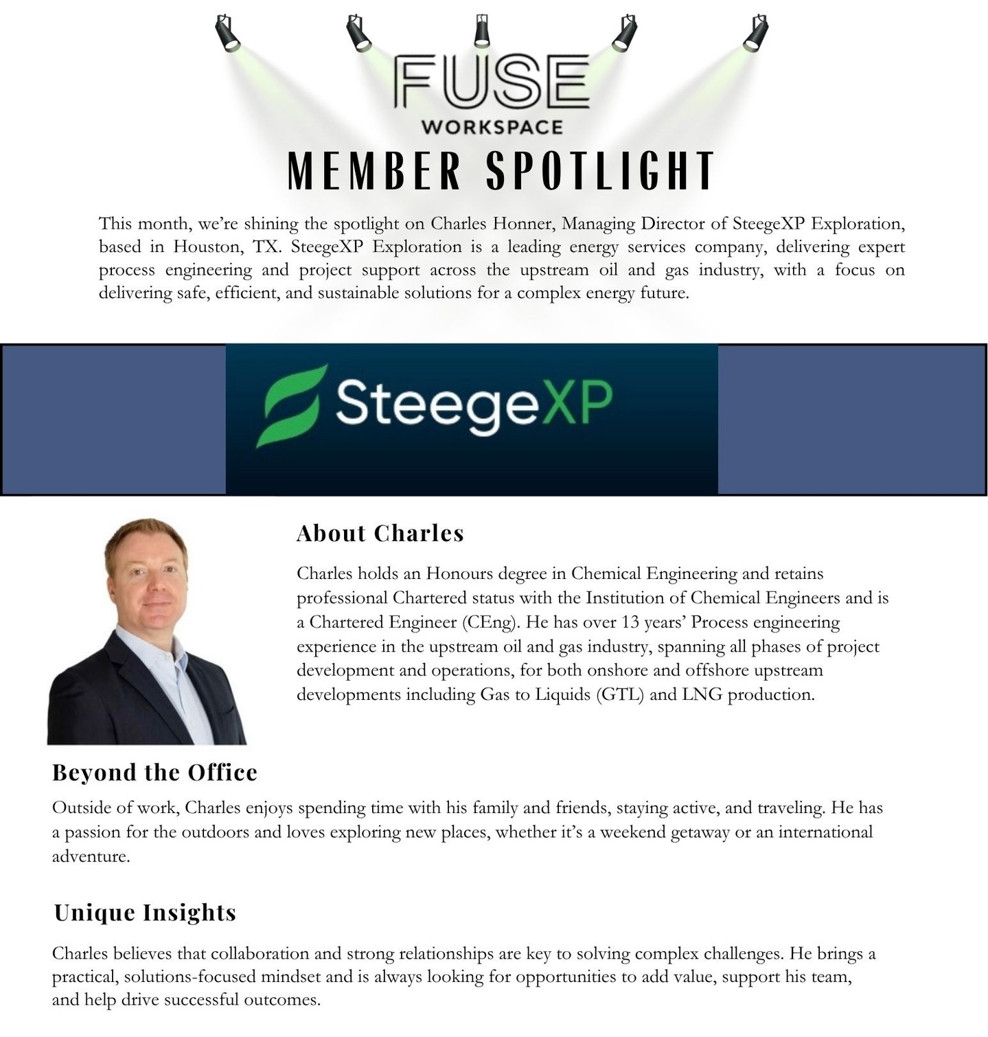 ✨ MEMBER SPOTLIGHT ✨
This month, we’re highlighting Charles Honner, Managing Director of SteegeXP Exploration! We’re grateful to have Charles and the SteegeXP Exploration team as part of the FUSE Workspace community. 🤝
#FUSEWorkspace #MemberSpotlight #HoustonBusiness #HoustonCommunity