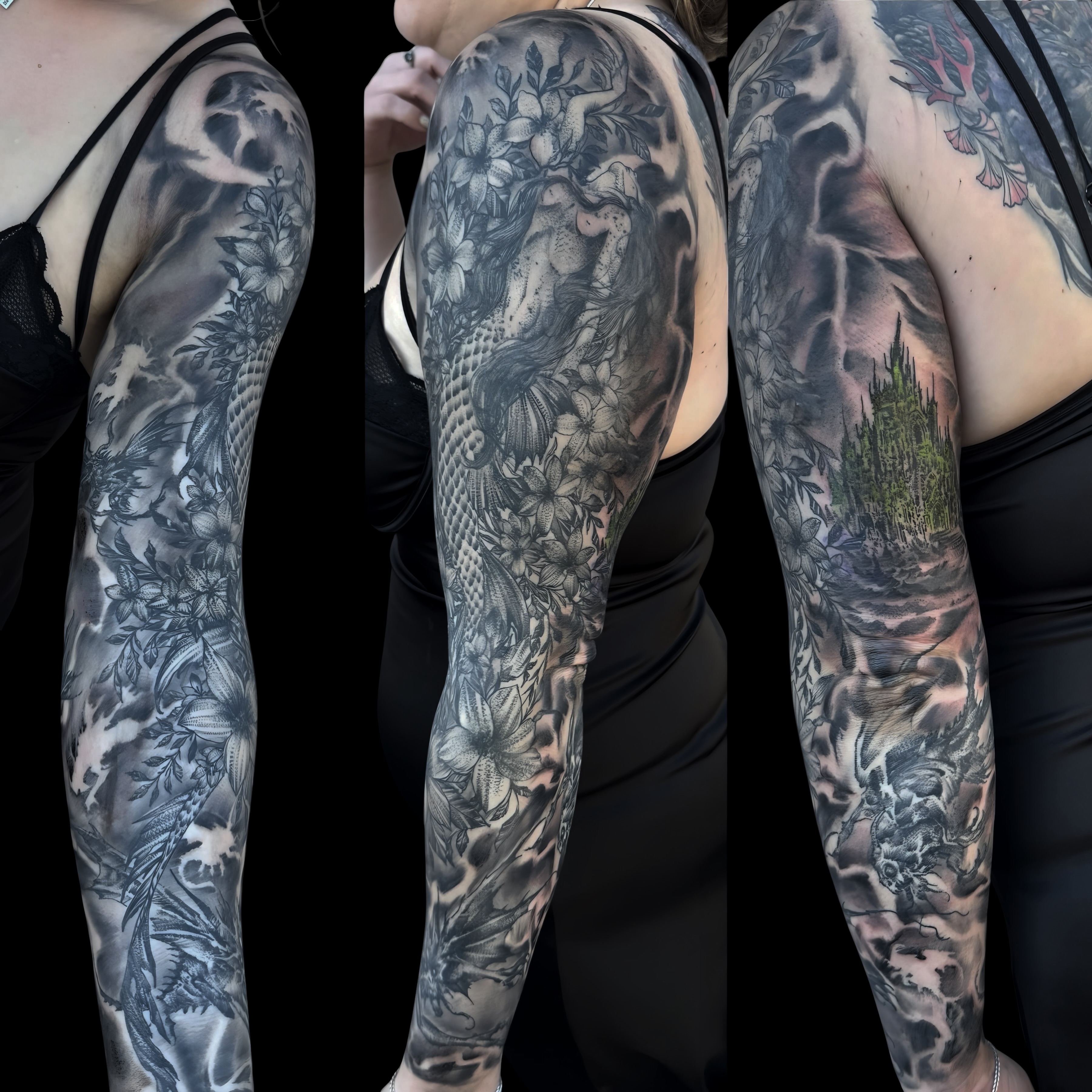 Dark siren of the sea sleeve!!! Jessica really
enjoyed creating this piece for Alina!!!
Done by Jessica Beth
#darkart #sirensleeve #tattoo #sleevetattoo #blackandgreytattoo