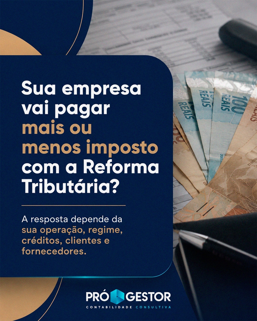 Não existe uma resposta única para todas as empresas.
Com a Reforma Tributária, o impacto pode variar conforme o tipo de atividade, regime tributário, perfil dos clientes, fornecedores, possibilidade de aproveitamento de créditos e estrutura de custos.
Duas empresas do mesmo setor podem ter impactos diferentes se compram de fornecedores diferentes, vendem para públicos diferentes ou possuem margens diferentes.
Por isso, a pergunta certa não é apenas “a Reforma vai aumentar impostos?”.
A pergunta certa é: qual será o impacto no meu cenário real?
Você já sabe como a Reforma Tributária pode afetar sua empresa? Fale com a Pró-Gestor e analise seu caso antes que as mudanças cheguem ao caixa.
#ReformaTributária #GestãoTributária #PlanejamentoTributário #PróGestor #ContabilidadeConsultiva #Empresas