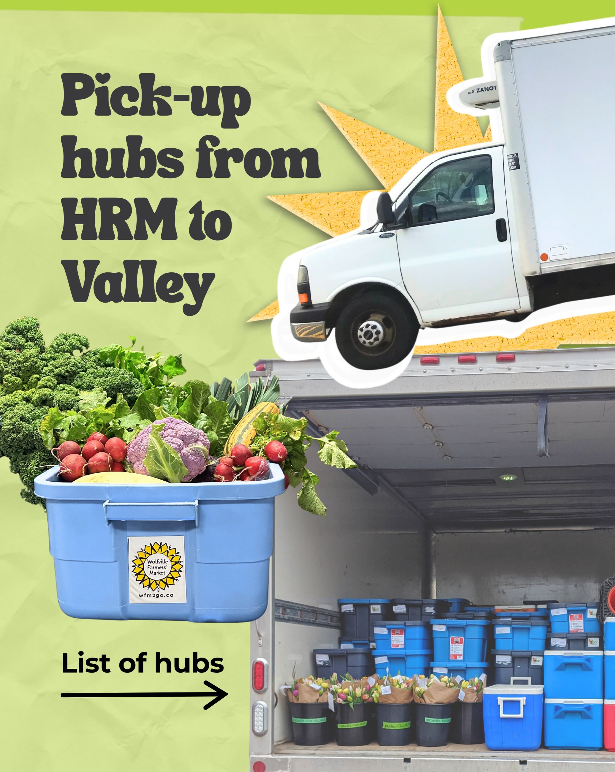 @wfm2go Shop online from the Wolfville Farmers' Market and pick up from your community hub!🌱
Ordering is open every Thursday at 6 am until Monday at 7 pm 💻⏰
👉Pickups are on Wednesdays📦
❗️We are thrilled to announce that starting now, we have six new hub locations across the Valley and HRM that have graciously offered their spaces to play an important role in growing our community-rooted food system 🧑🌾❤️
Thanks to these incredible hosts and local food champions, we are able to offer you longer and more convenient pick-up times on Wednesday. We cannot wait to serve you the most delicious food from the hands of our amazing producers!🥦🥕