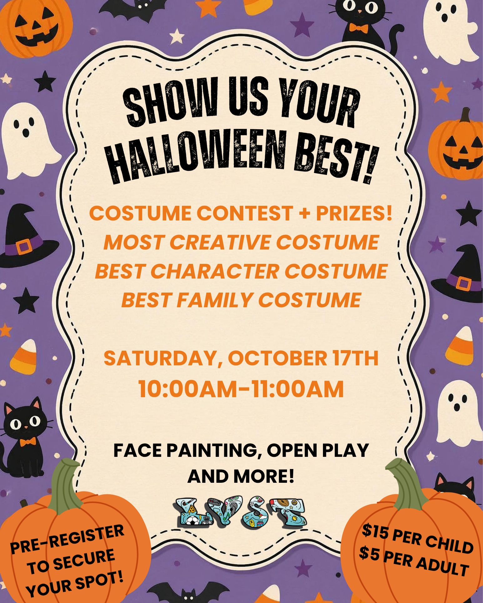 🎃 WHO’S READY TO SHOW OFF THEIR HALLOWEEN COSTUME? 🎃
Our Halloween Open Play is coming up Saturday, October 17th from 10:00–11:00 AM, and we’ll be giving out prizes for:
✨ Most Creative Costume
✨ Best Character Costume
✨ Best Family Costume
Plus open play, face painting, goodie bags for every child, and plenty of Halloween fun!
SPACE IS LIMITED — REGISTER TODAY USING THE LINK IN OUR BIO!