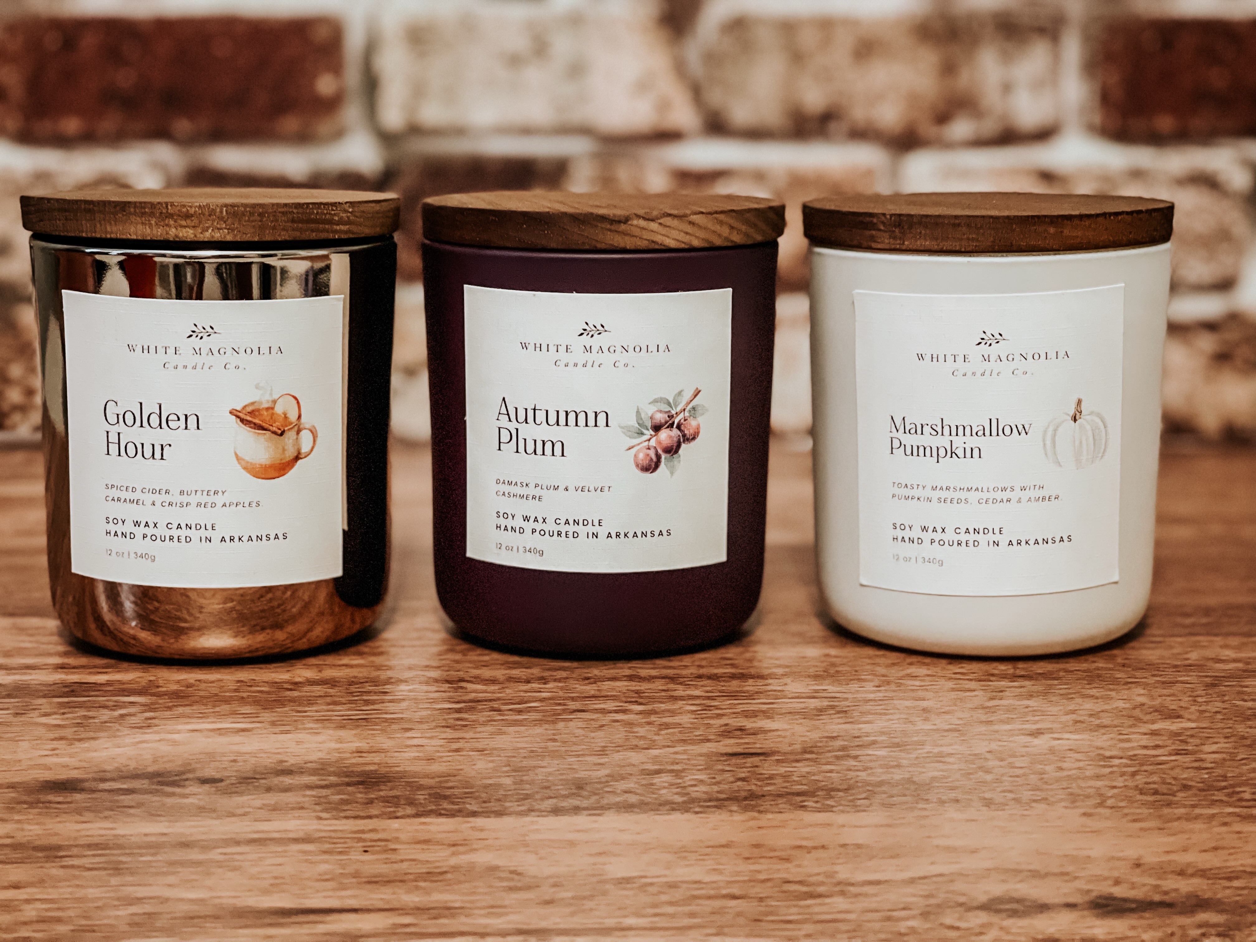Autumn Season Collection 🍁
Golden Hour Scented Soy Candle
Buttery Caramel, Spiced Cider & Crisp Red Apples.
Autumn Plum Scented Soy Candle
Damask Plum & Velvet Cashmere.
Marshmallow Pumpkin Scented Soy Candle
Toasty Marshmallows with Pumpkin seeds, Cedar & Amber.
Available Now 🍂
This collection is already going quick, thank you all so much!
whitemagnoliacandlecompany.com