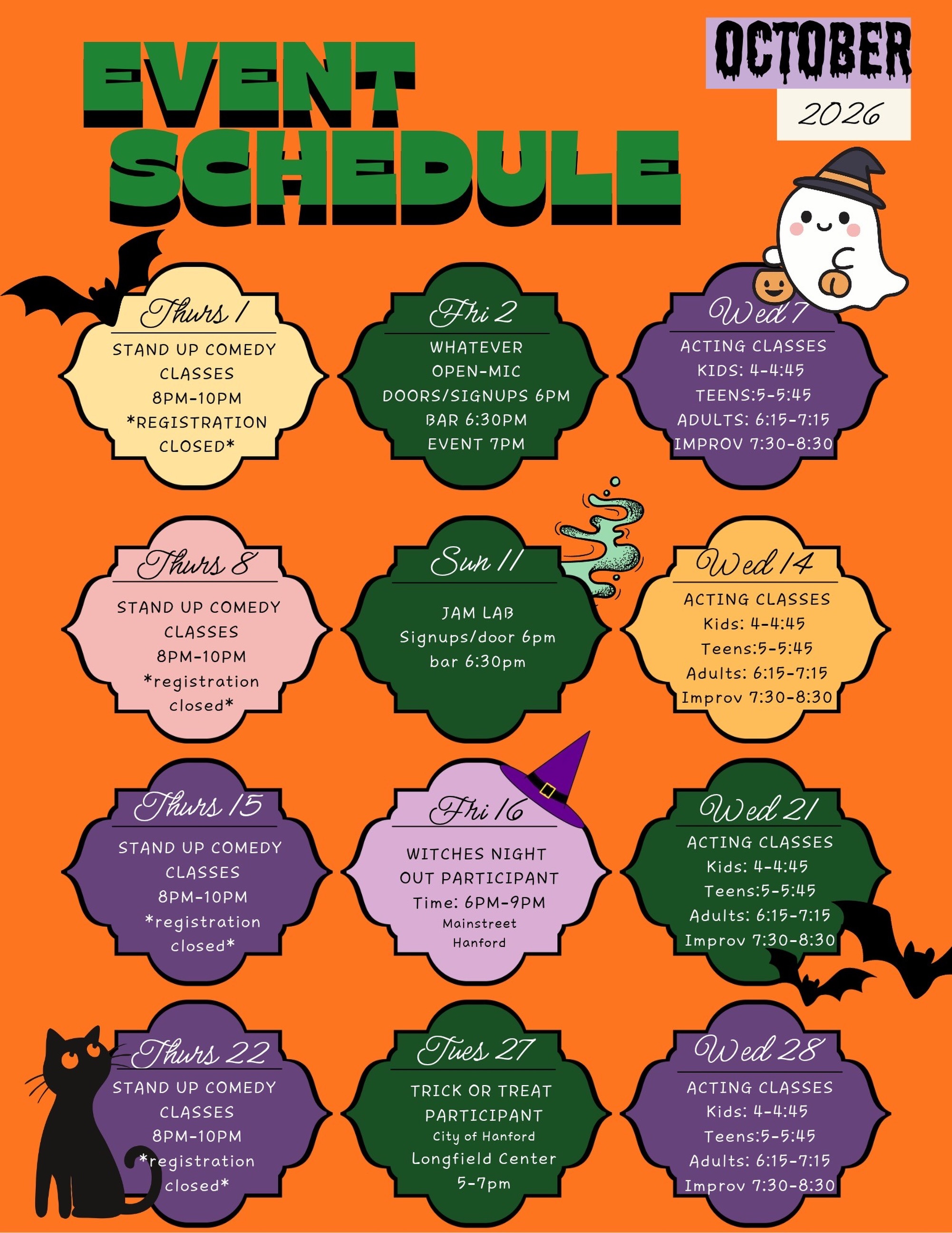 Events happing for the month of OCTOBER at Lil Brick (except for 10/27)