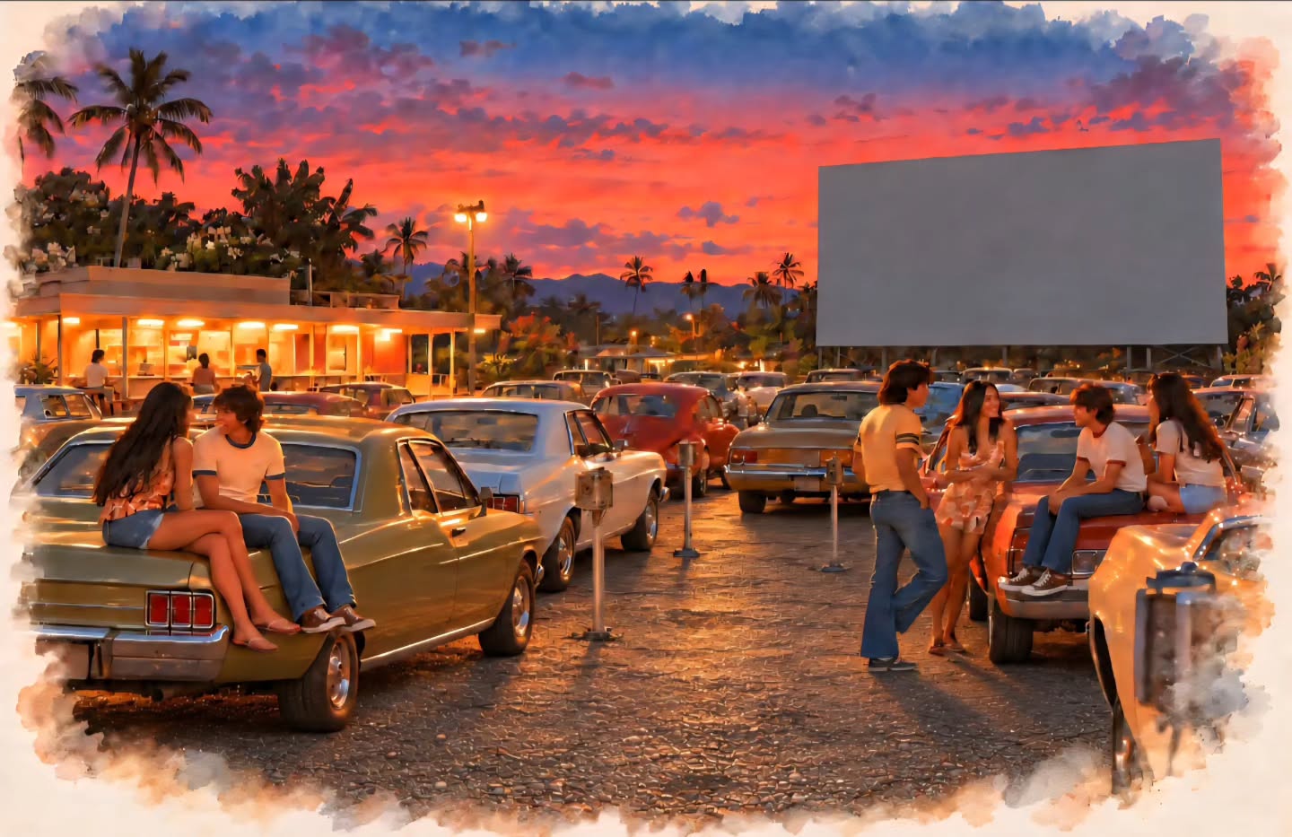 🎬 OSH Places We Miss: Drive-In Movies
I remember going to the drive-in with my family. The picture and sound quality were pretty bad 😆—but nobody cared.
It was just cool spending time together, eating popcorn, drinking soda and looking around at all the people in the other cars. Simple times and good memories. ❤️
What movies do you remember watching at the drive-in—and which drive-in was your favorite?
AI-generated image inspired by our Old School Hawaiʻi memories.