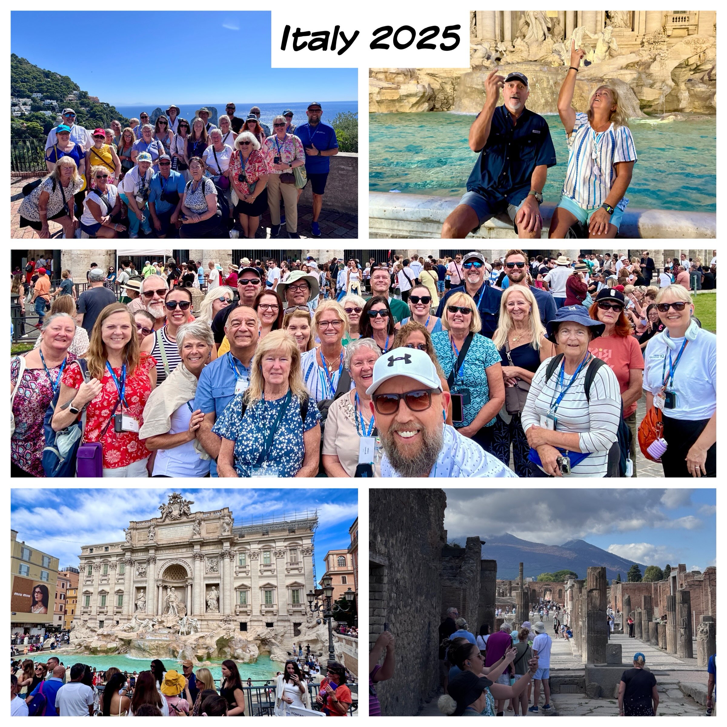 Just over one year later, these photos still make us wish we’d had one more day in Italy. 🇮🇹
We can almost hear the laughter on the bus and our singalong aboard the boat around Capri. Rome left us wide-eyed, the Amalfi Coast gave us views we still talk about, and there was always room for gelato.
Deanna and I still smile at these faces and the memories we shared with you. Best of all, those friendships remain part of our lives.
Whether you were with us or following from home, what’s one Italy moment you’d love to experience again—or for the first time? #SaturdayAdventureRecap