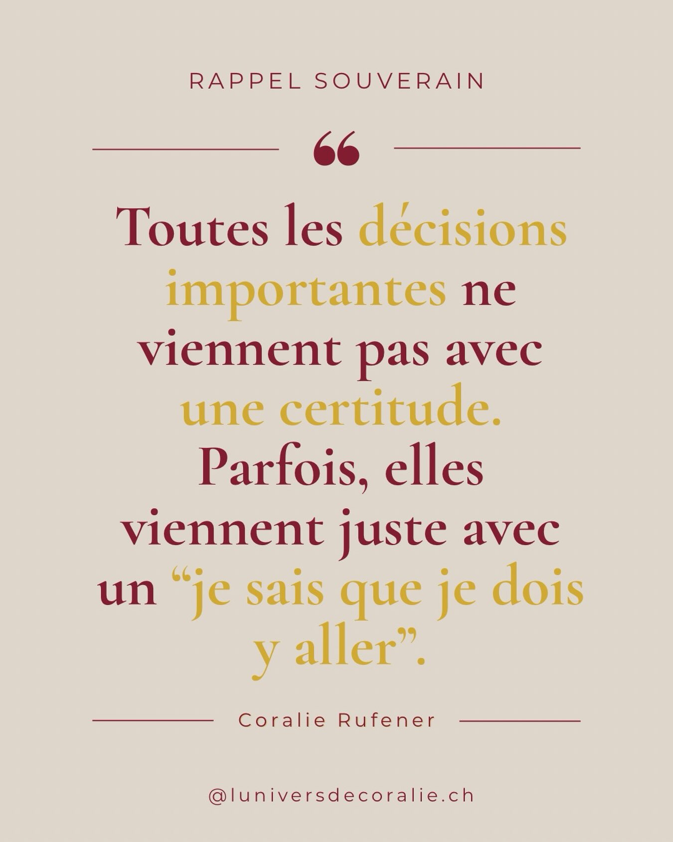 On aimerait parfois que les grandes décisions arrivent avec une évidence absolue.
Le fameux moment où tout s’aligne, où on n’a plus peur, plus de doute, plus aucune question.
Mais dans la vraie vie, ce n’est pas toujours comme ça.
Parfois, tu hésites encore.
Tu ne sais pas exactement comment ça va se passer.
Tu n’as aucune garantie que tout va fonctionner comme prévu.
Et malgré ça, au fond, il y a quelque chose qui sait.
Un petit : « Je ne sais pas encore comment, mais je sais que je dois y aller. »
Tu perds peut-être beaucoup de temps à attendre une certitude qui ne viendra peut-être jamais.
Alors que la décision ne vient pas quand tu n’as plus peur.
#Mentorepourfemme
#CoachingPremium
#AccompagnementHautDeGamme
#FemmesAmbitieuses
#FemmesConscientes
(faire passer sa vie au prochain niveau
coaching premium pour femmes,
mentorat pour femmes leaders,
réussite alignée,
ambition consciente,
accompagnement en haute proximité,
espace de transformation profonde,
lifestyle aligné)
Elle vient quand tu arrêtes d’attendre de ne plus avoir peur pour avancer.