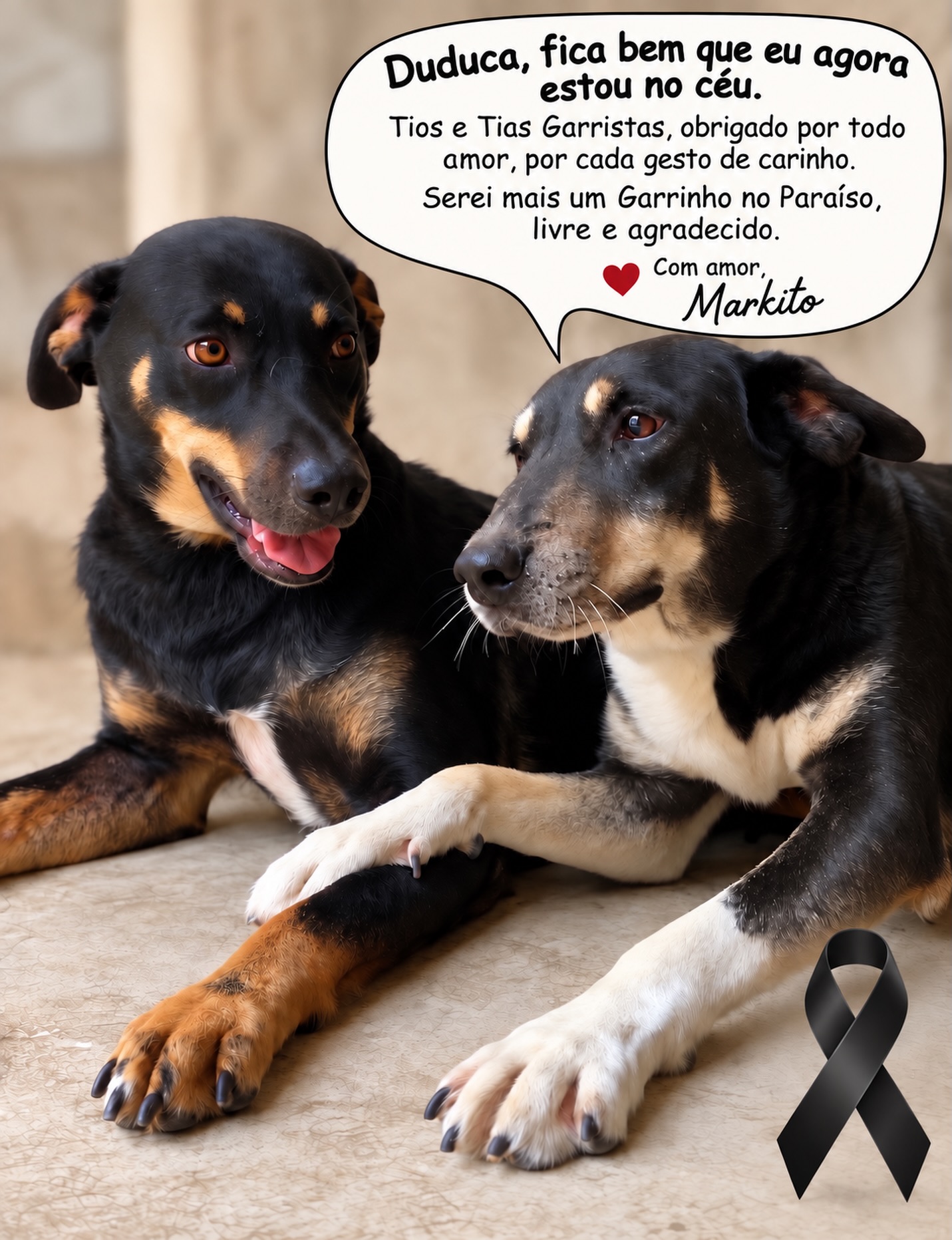 🖤 Luto 🖤 Markito amado, não consigo encontrar uma forma de me despedir. Eu sei que você tentou até o último segundo e que mesmo no seu último suspiro os seus olhinhos eram só amor… Que pena que não encontramos a família perfeita e merecedora de ter um Anjo tão maravilhoso.
Eu queria tanto ter a certeza de que algum dia nos encontraremos no céu dos cachorros e que você estará feliz como sempre foi
Agora você é nosso Anjo Markito…
O céu está em festa e hoje a noite veremos a Estrela mais linda brilhar e saberemos que é você ai de cima, correndo e rolando na grama sem sentir mais nenhuma dor.
Te amaremos para sempre melhor cachorro do mundo.
Que um dia possamos nos reencontrar meu amiguinho incrível.
💔😔🖤
#luto #rip #markitogarrinho #saudade