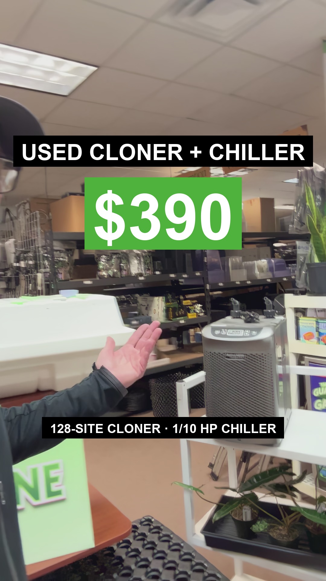 A used 128-site cloner AND a chiller for $390, which is less than the cloner costs new.
We've got four used 128-site cloners at $195 each. Each one comes with its pump, manifold, and all 128 collars, and the pumps, manifolds, and collars look practically brand new.
If your cloning water runs too warm, the used Active Aqua 1/10 HP chiller is another $195. All parts included.
Prefer new? The 128-site cloner is $395.95 new. Take your pick.
Gear on the New to You shelf runs about half off what you'd pay new.
They are at Green Zone Worcester now. First come, first served.
How many clones are you running per cycle?
#gzgrowshops #myremy #usedgeardrops #cloning #newtoyou