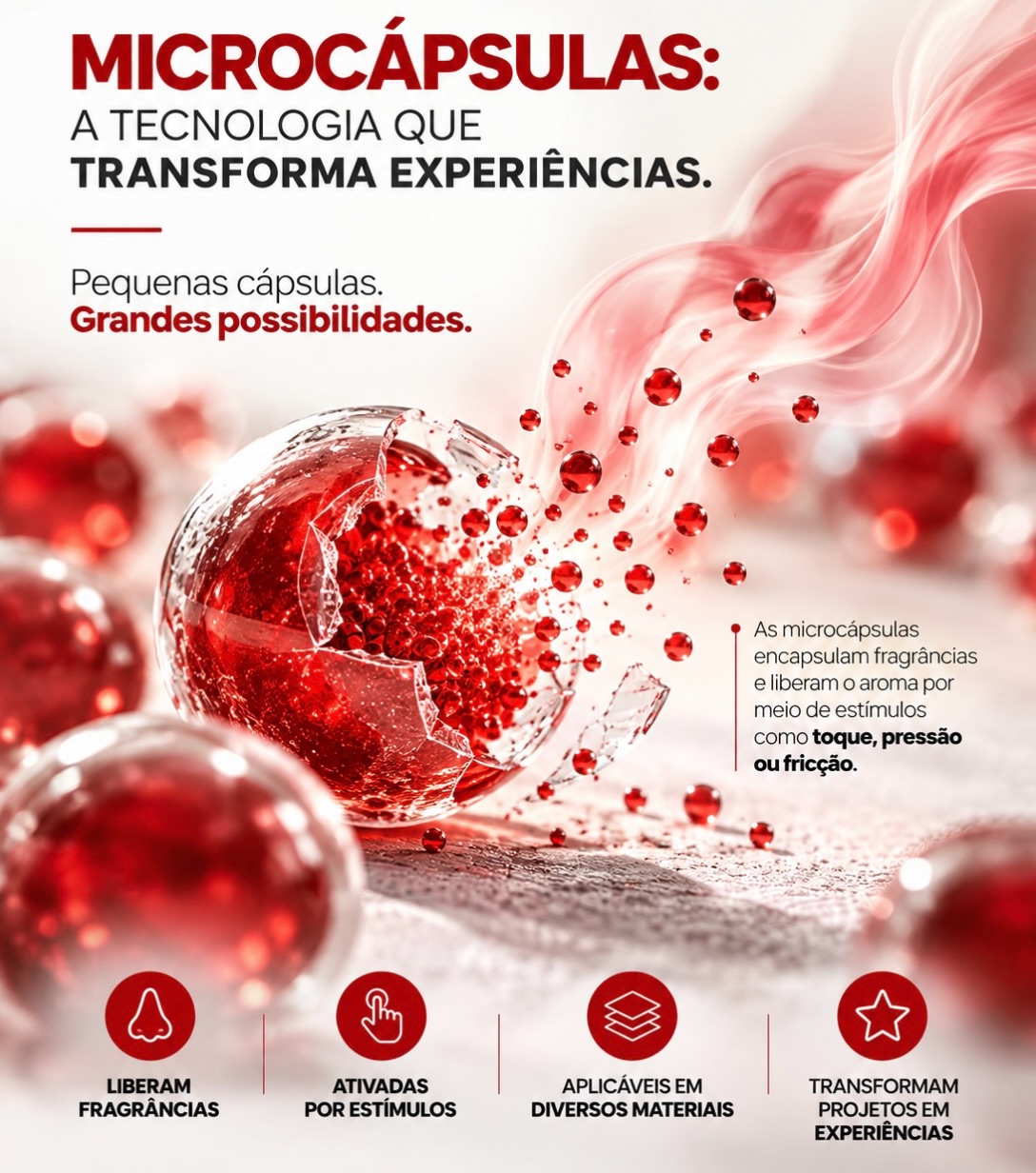 Você já imaginou incorporar uma experiência sensorial a um produto?
As microcápsulas permitem encapsular substâncias, como fragrâncias, para que sejam liberadas por meio de estímulos específicos.
Na Croma, essa tecnologia pode transformar impressos, embalagens, tecidos e diversos materiais em experiências que vão além do visual.
Quer descobrir qual aplicação combina com seu projeto? Fale com a Croma.