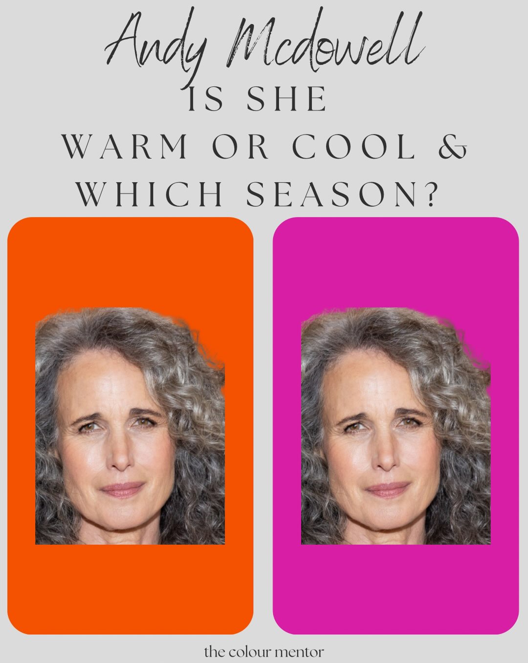 Has Andie MacDowell’s colour season changed now that she’s embracing her grey hair? 🤔
Do you think she’s warm or cool—and which season would you choose for her?
Comment your guess below! 👇
#andymcdowellcolorseason