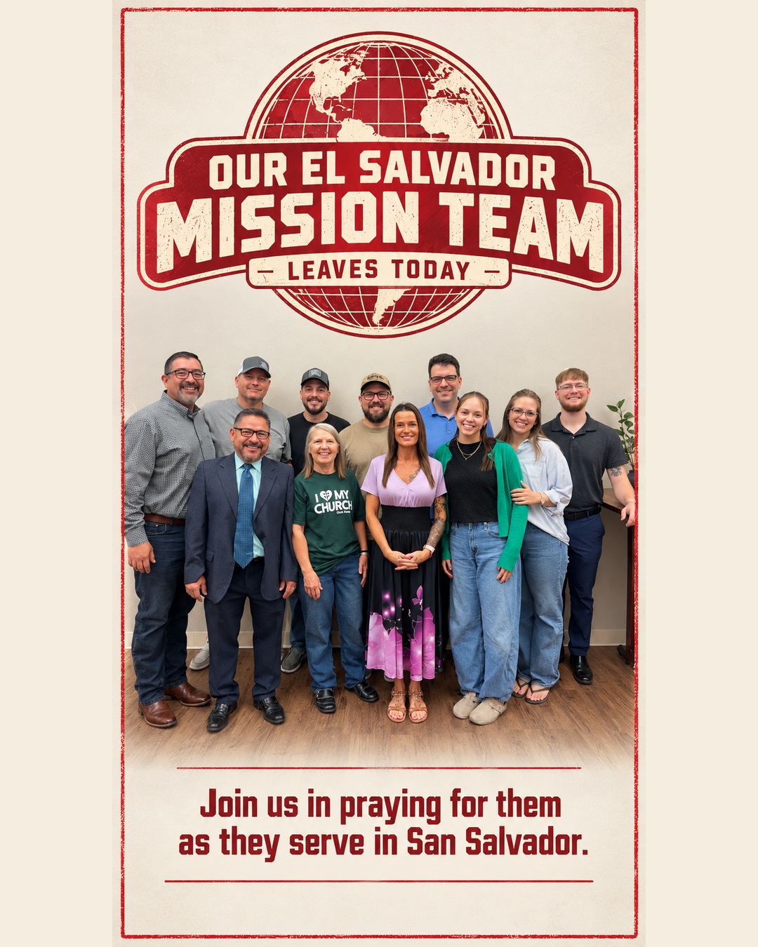 We’re excited for what God is going to do through our El Salvador team!
As they prepare to go, help us encourage them. Drop a comment below with a short note, prayer, Scripture, or word of encouragement.
We’re praying for the team, cheering them on, and excited to see how God uses them in El Salvador.