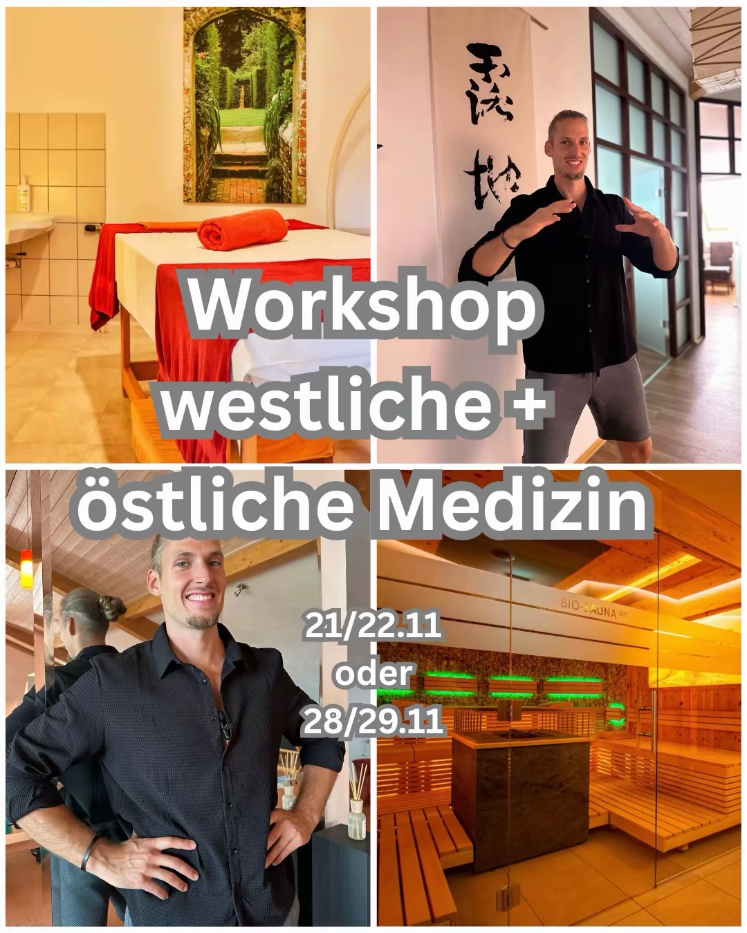 Jetzt am Workshop im Schwarzwald teilnehmen! 🌲
In diesen Workshops am 21./22. November und 28./29. November erwarten dich spannende Themen wie:
- Stoffwechsel & Fettabbau
- Nervensystem & Entspannung
- Schlaf & Licht
- Ernährung
- Bewegung & Körper
- Ayurveda & TCM
Melde dich an und erfahre mehr! Bei Interesse, schreib an: info@gesundheitsphi.de