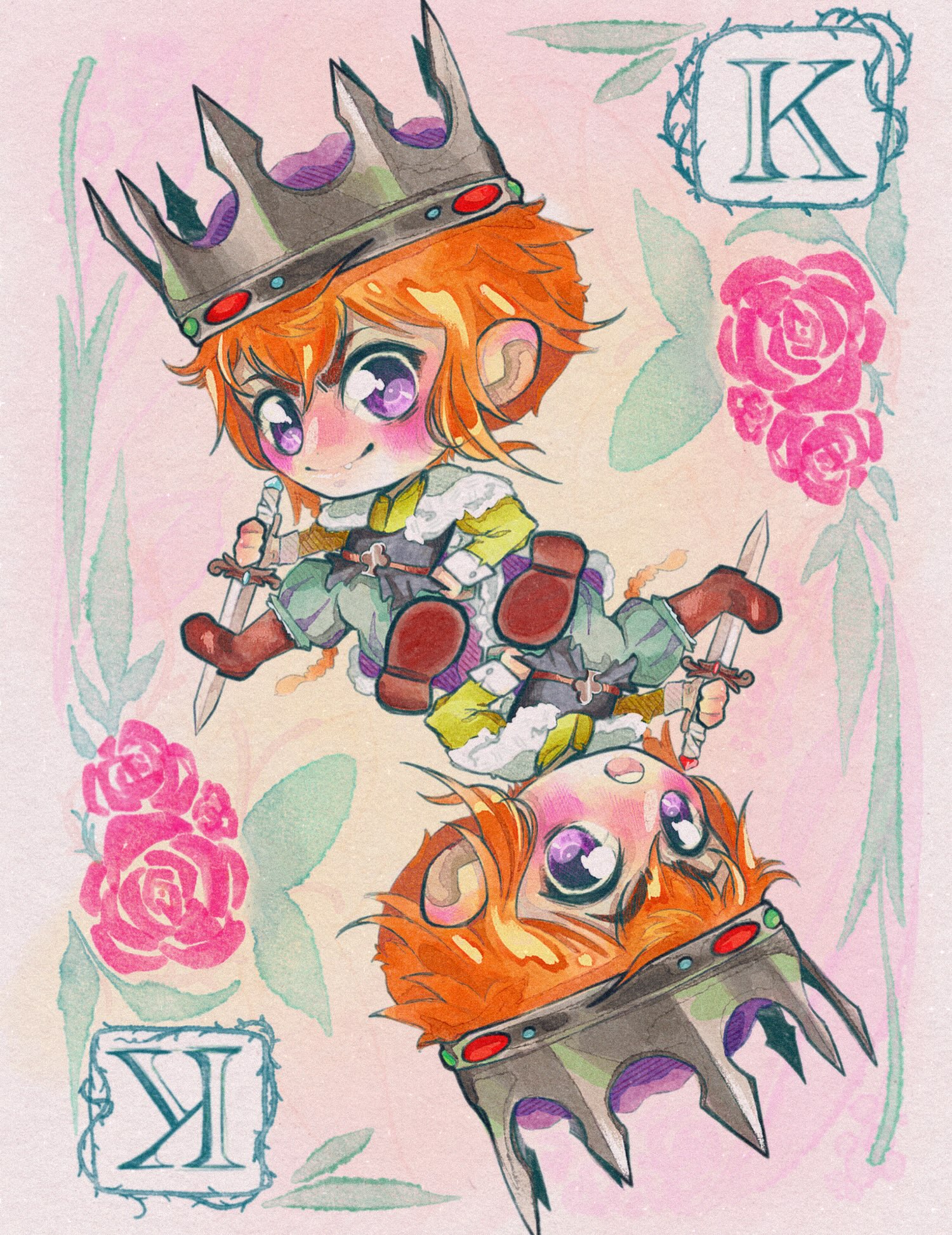 I had the pleasure to be commissioned to paint my own version of the King of Clubs for @animeink_con ‘s seventh year playing card deck along side a whole bunch of incredibly talented artists! A super fun core memory for sure made only more special by wrapping the experience up with a quick interview from my favorite host @deez_kneez_420 and a couple of the other artists who drew for the deck— @doomkitten and @kylepatricktattoo ! What a lovely opportunity, thanks y’all!
My inspiration for the character on this card was quite clear to anybody else who has the same Shugo Chara brain rot as I do—Kiseki! Shojo is one of my favorite genre’s and the early 2000s had a bunch of bangers, but nothing hits as hard for me as the style of 1980s Shojo mangas so I did my best to combine the two!
Made in @procreate with @jingsketch, @adilsonfarias, @maxulichney, @cavasker, @lucaspeinador, @truegrittexturesupply brushes and exactly one (1) procreate default brush—gouache’s
Paper texture wombo combo from @adilsonfarias and @lucaspeinador
Paint time: 5hr 50m