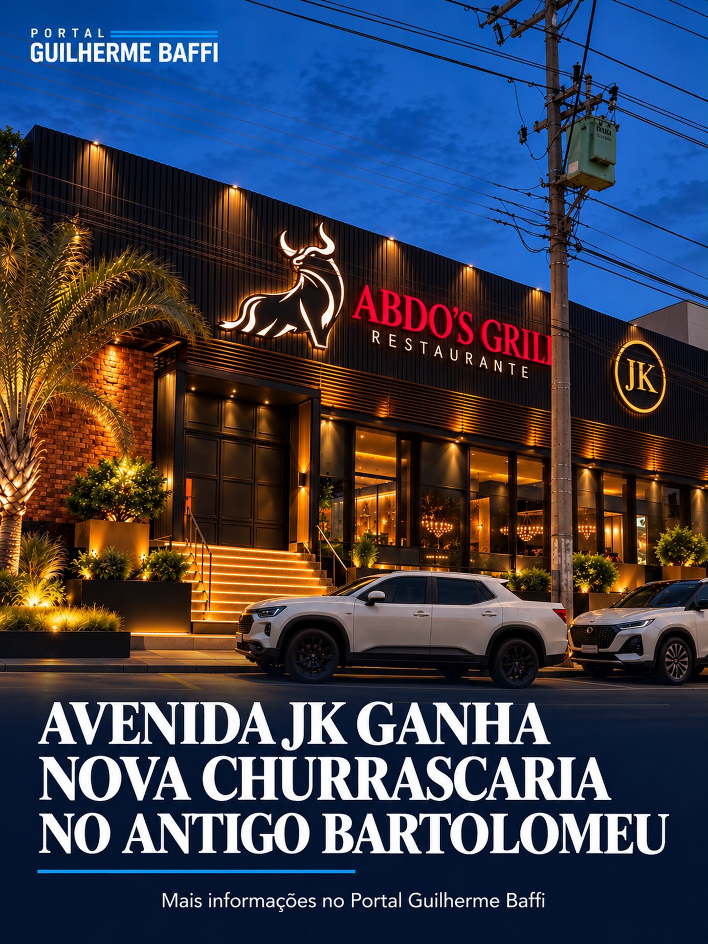 AVENIDA JK GANHA NOVA CHURRASCARIA NO ANTIGO BARTOLOMEU JK
O Restaurante Abdo’s Grill prepara uma nova casa na Avenida JK, em Rio Preto. O estabelecimento vai ocupar o imóvel onde funcionou o tradicional Bartolomeu JK, endereço que marcou a vida noturna da cidade.
A nova estrutura terá capacidade para cerca de 700 pessoas somente na área interna. A fachada já começa a ganhar a identidade do restaurante e a expectativa é que a mudança ocorra ainda neste mês de outubro. A data oficial de abertura ainda não foi divulgada.
O projeto também vai incorporar a área dos fundos, onde funcionava o Vila Maracá. O espaço será destinado a eventos como casamentos, aniversários, confraternizações e festas.
A mudança amplia a operação do Abdo’s Grill e dá uma nova ocupação a um dos endereços mais conhecidos da Avenida JK.
Mais informações no Portal Guilherme Baffi.