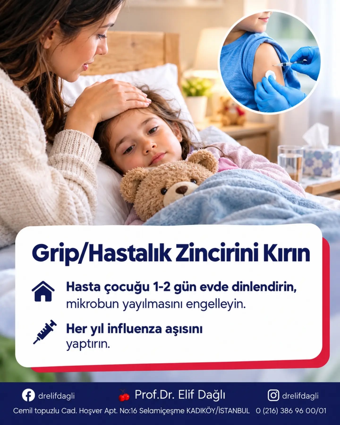 Çocuğunuzu gripten korumak için günlük hayatta yapabileceğiniz 3 küçük ama etkili adım 🌿
🤧 1. Hastalık zincirini kırın
Çocuğunuz hastaysa mümkün olduğunca 1–2 gün evde dinlenmesini sağlayın. Böylece hem toparlanmasına zaman tanıyabilir hem de enfeksiyonun çevresine yayılmasını azaltabilirsiniz.
💉 Her yıl influenza (grip) aşısını yaptırmayı da unutmayın.
🥣 2. Sabahı besleyici bir başlangıçla yapın
“Çocuğum kahvaltı yapmıyor” diyorsanız, küçük bir termosa veya bardağa ılık, besleyici bir çorba koyabilirsiniz. Kapıdan çıkmadan önce birkaç kaşık bile olsa iyi bir başlangıç olabilir.
🍊 3. Sofranızda renkleri artırın
Çiğ sebze ve meyveler, dengeli beslenmenin önemli bir parçasıdır. C vitamini içeren sebze ve meyvelere günlük beslenmede yer verin.
✨ Unutmayın: Çocukların bağışıklığını desteklemek tek bir besin ya da yöntemle değil; dengeli beslenme, yeterli uyku, hareket, aşılar ve doğru hastalık yönetiminin bir bütünüyle mümkündür.