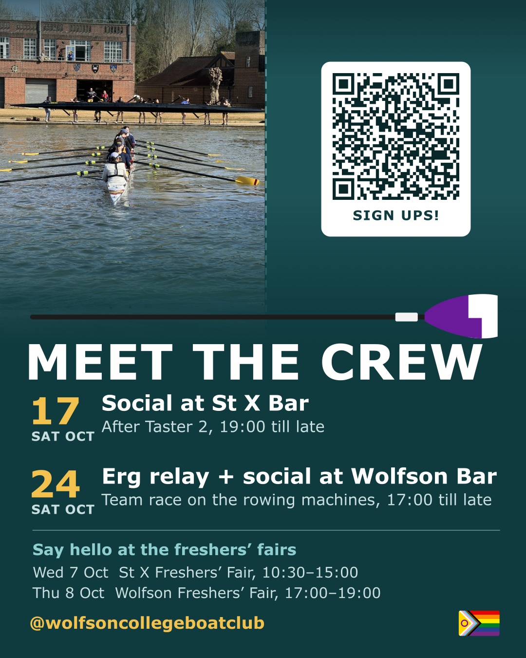Sign up link to join the club also in bio! Come say hello at our start of term socials and learn more about rowing with us at the fresher's fairs. So excited to meet all the new joiners this year!!