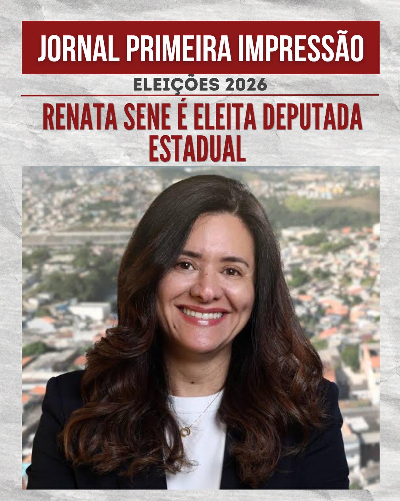 ELEIÇÕES 2026 | Assembleia Legislativa de São Paulo.
Com a consolidação da apuração dos votos deste domingo, Renata Sene (Republicanos) foi eleita deputada estadual por São Paulo. A ex-prefeita de Francisco Morato assume uma cadeira no parlamento paulista para a legislatura que tem início em 2027.