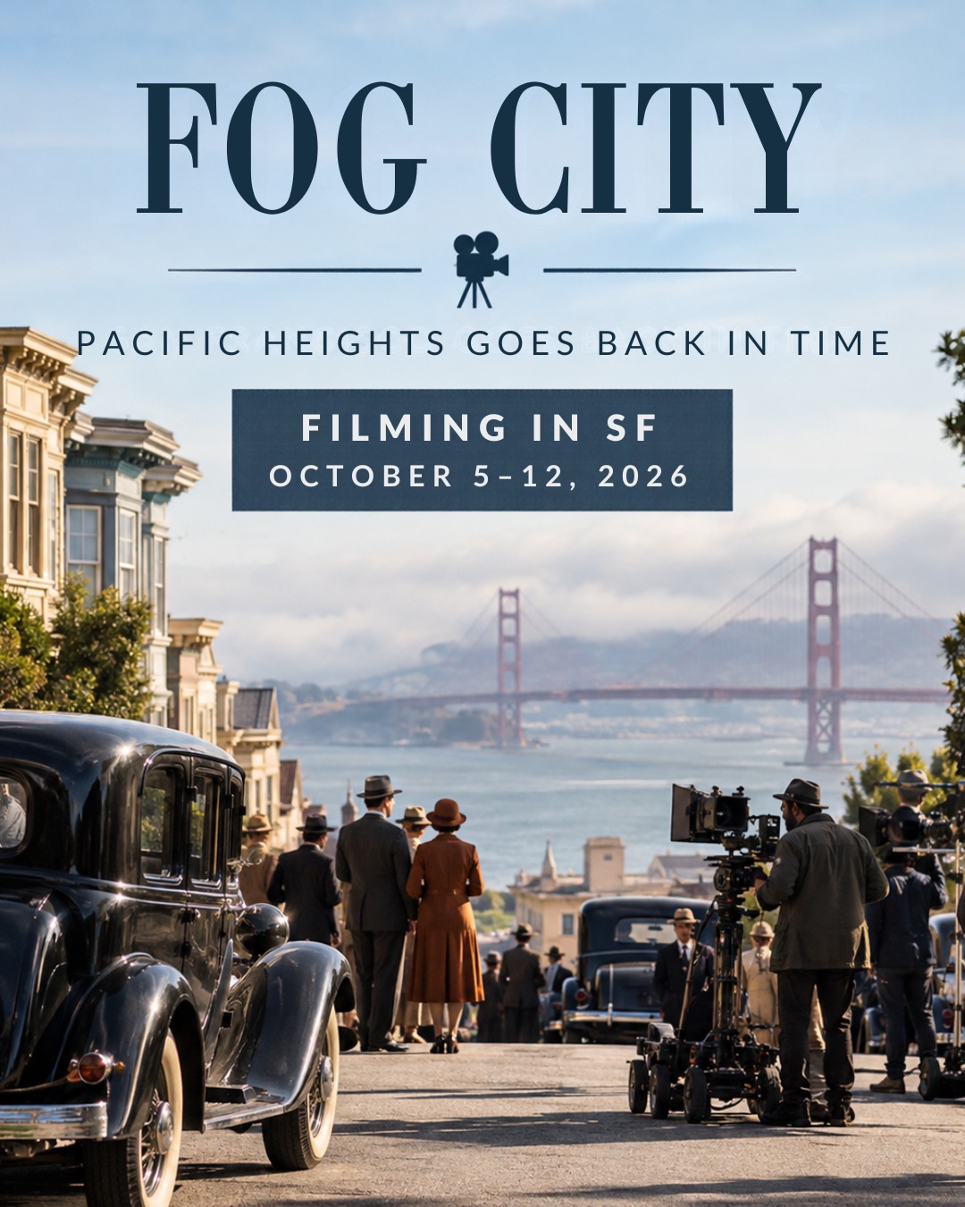 Alta Plaza takes a step back in time
For one week, the east side of Alta Plaza Park may look a little less 2026 and a lot more 1936. Fog City, a film set in Depression-era San Francisco, is expected to shoot on Steiner Street between Jackson and Clay October 5–12. Think vintage cars, period streetscapes and even a little Hollywood rain.
The cast includes Carla Gugino, Miranda Otto, Sarah Bolger and Cooper Koch. No word on whether any of them will turn up on Steiner, but we’ll be keeping an eye out.
Some filming may run late into the night. Expect intermittent traffic control, and possibly a closure of Steiner between Washington and Clay on certain dates, pending approval. A neighborhood meeting will offer more details before the cameras roll.
Cynthia Traina
📲 (415) 418-0541
📩 CT@cynthiatraina.com
#️⃣ DRE 02162958
#PacificHeightsRealtor #PacificHeights #SanFrancisco