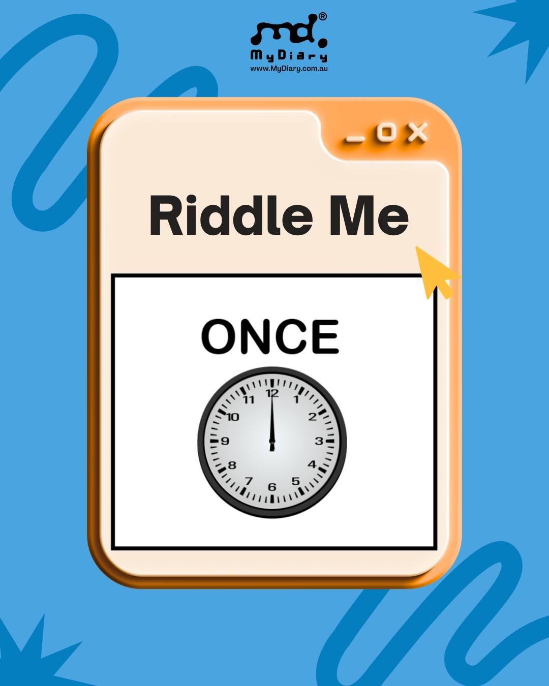 🧩 A timeless phrase, cleverly presented…
What well-known expression is this? Leave your answer below.
The opening of every great story. 📖
Would you like puzzles like this in your school diary?
Free sample for Australian high schools:
www.MyDiary.com.au
#RiddleMe #BrainTeaser #GuessIt #Wordplay #RiddleOfTheDay #MyDiary