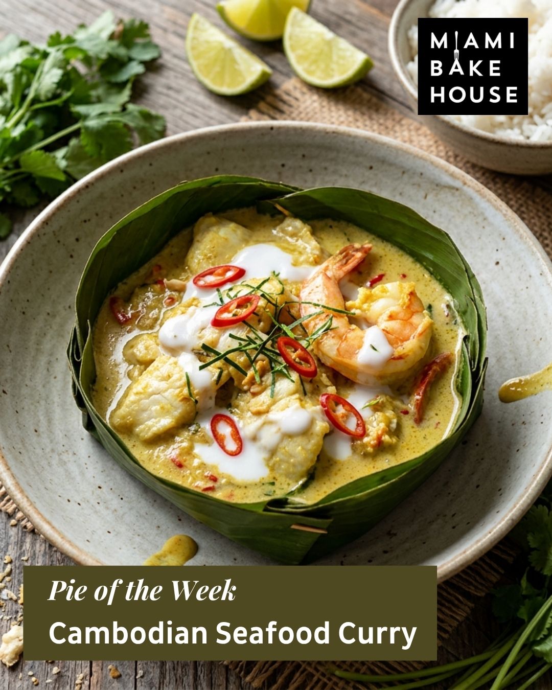 This week's pie of the week is inspired by amok, the fragrant coconut curry known as the national dish of Cambodia.
Our Cambodian Seafood Curry Pie is vibrant, creamy and bursting with flavour! Made with delicate white fish fillets and imported prawns, finely sliced red chilli, turmeric, crushed garlic and ginger, then finished with a dash of coconut milk and a squeeze of fresh lime juice.
It is a milder, creamier style of curry than the fierier ones of neighbouring Thailand, built on aroma rather than heat. Delicately wrapped in our signature flaky puff pastry.
Hurry down to your local Miami Bakehouse before Monday the 12th of October to get your hands on the Cambodian Seafood Curry Pie today.
https://www.miamibakehouse.com.au/pies
#Pieoftheweek #Miamibakehouse #Awardwinningbakery #Awardwinningpies #Bakingthingsbetter #Handmadepastry #Cambodianseafoodcurrypie