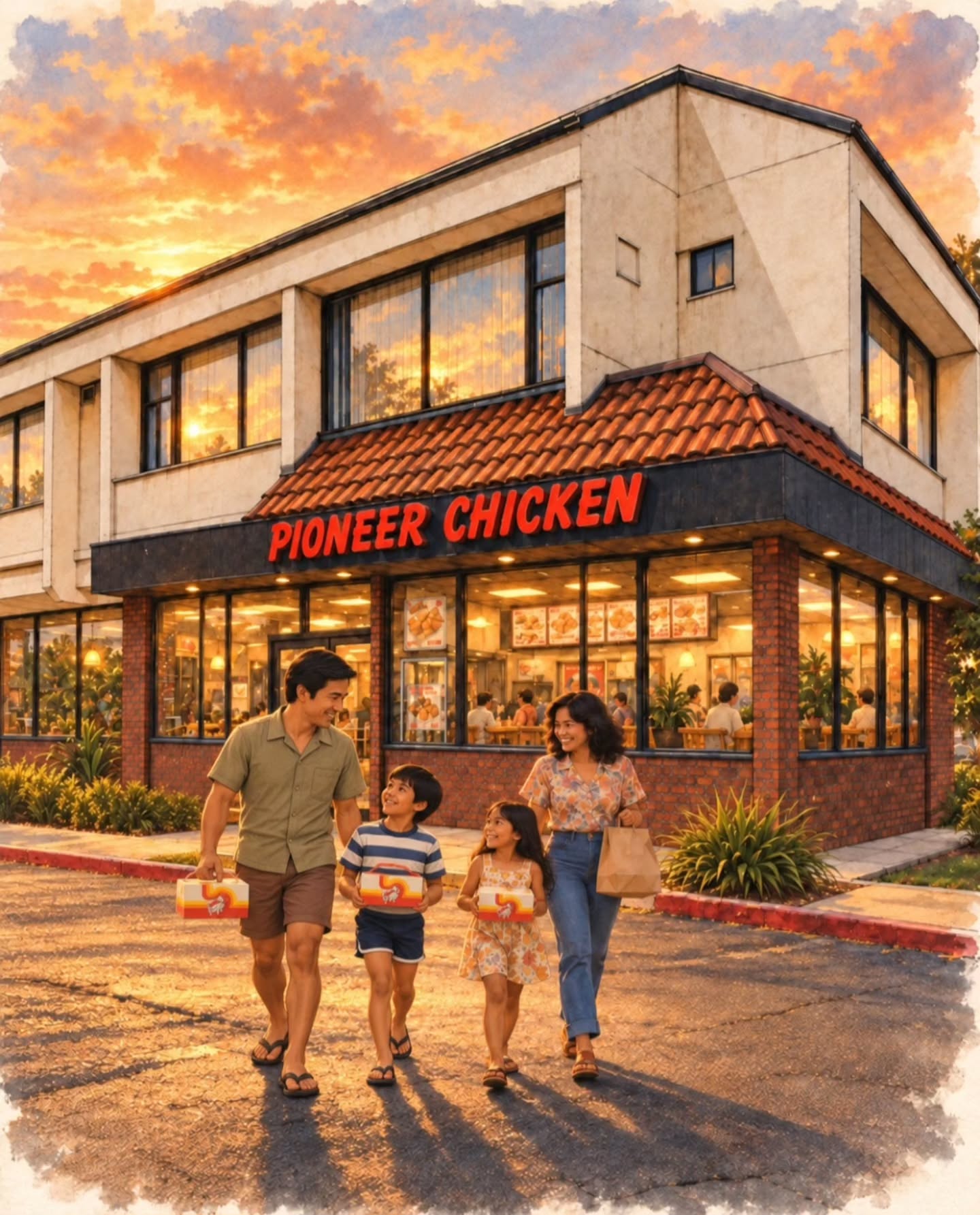🍗 OSH Restaurants We Miss: Pioneer Chicken
I remember getting Pioneer Chicken with my family in Waipahu, across from Leeward Drive-In. That dark Hawaiian barbecue sauce—smoky and sweet—is something I remember to this day! 😋
Pioneer was eventually bought by Popeyes’ parent company. Now only two locations remain, both in the Los Angeles area.
Who remembers? What was your favorite order? 🤙🏼
AI-generated illustration inspired by our memories, not the actual Waipahu location.