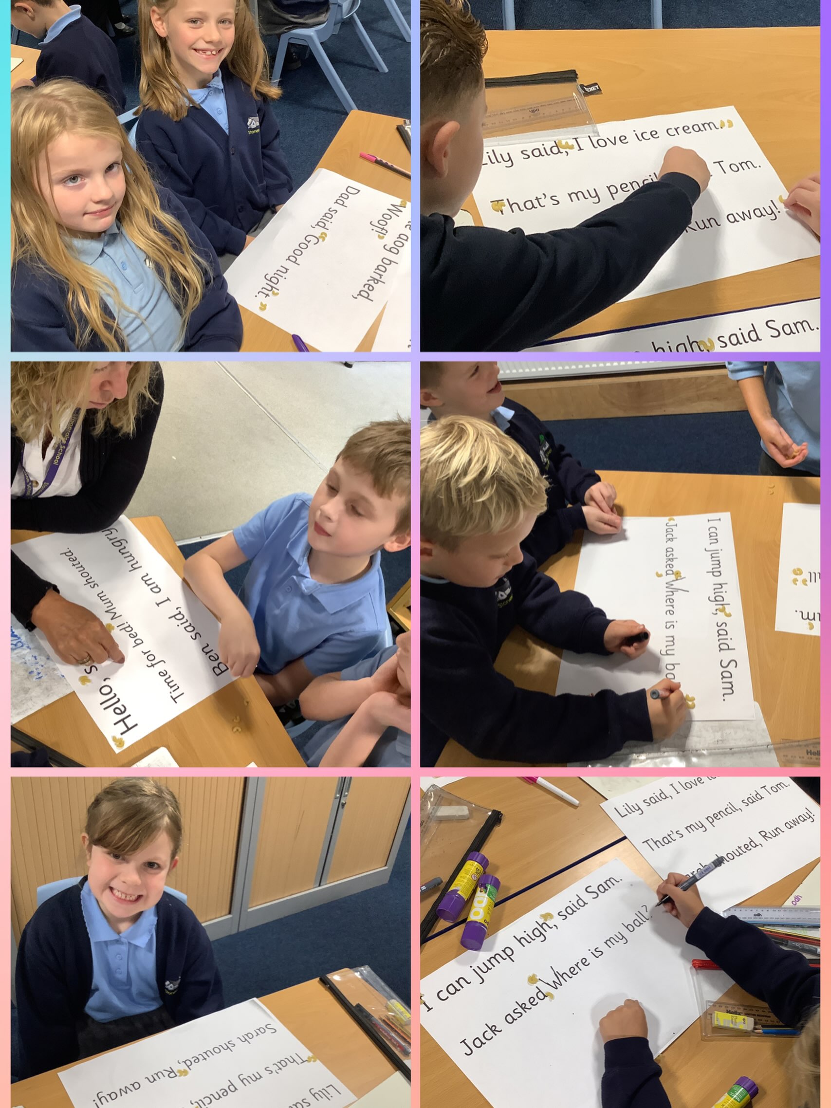 Class Maple have been using macaroni to show the correct places for inverted commas. They also were challenged to fix the mistakes in some of the sentences so it followed the rules for the speech sandwich. Super work!🗯️