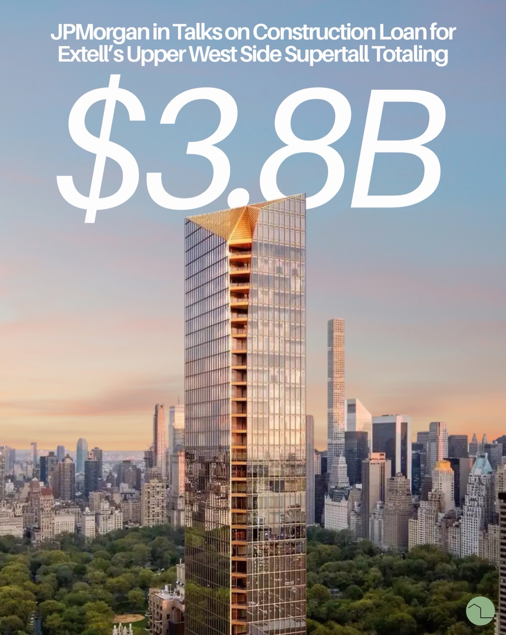 Extell Development is reportedly negotiating $3.8B in financing with JPMorgan Chase for an 86-story luxury condo tower on Manhattan’s Upper West Side, with 430 units across 1.2M sq ft. If finalized, the construction loan would rank among the largest ever originated in the U.S.
To access full articles and join our readership, subscribe to our free, bi-weekly, and digital newsletter through the link in our bio (restructurednews.com) and follow us on Linkedin (restructured news) and TikTok (@restructurednews).
Rendering courtesy of Binyan Studios and Extell Development