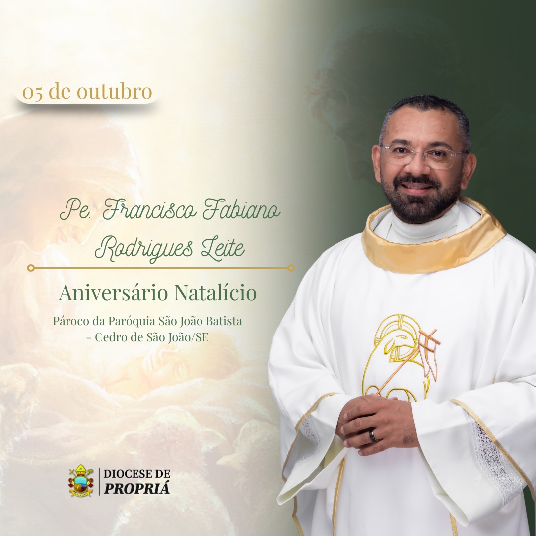 Hoje é dia de louvar a Deus pelo dom da vida do Pe. Francisco Fabiano Rodrigues Leite.
Rogamos ao Senhor que o cumule de saúde, paz e perseverança na missão sacerdotal, fortalecendo-o sempre no serviço ao povo de Deus.
🎂 Feliz aniversário!
🙏 Nossa gratidão e orações.