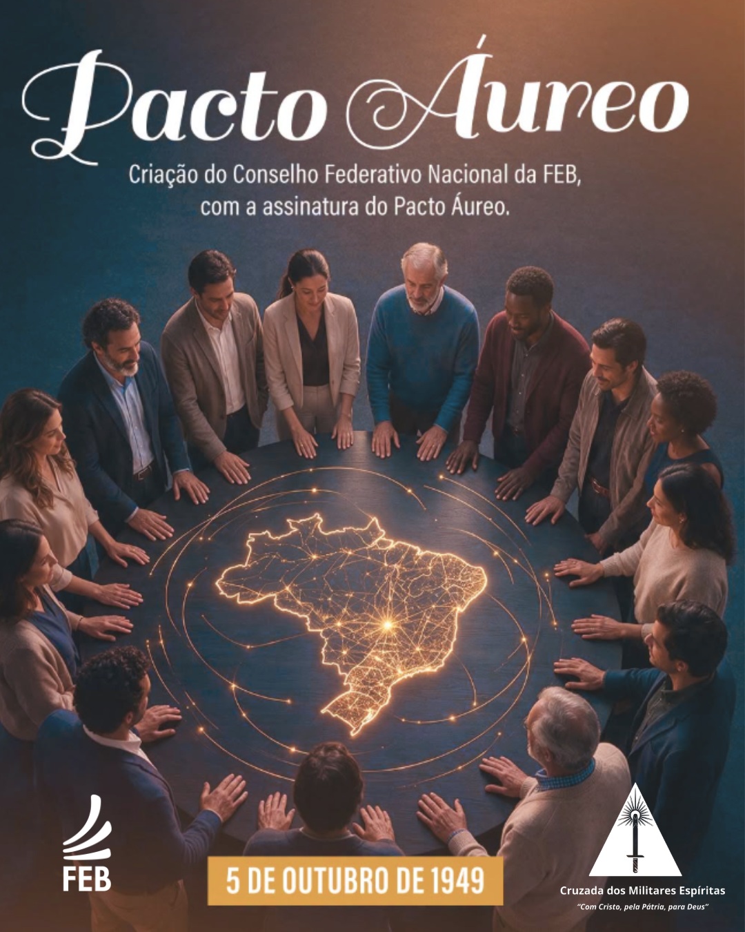 Em 5 de outubro de 1949 concretizava-se formalmente — por meio da assinatura do documento denominado Pacto Áureo —, a unificação da família espírita brasileira, velho sonho acalentado ao longo dos sessenta primeiros anos da FEB, desde os esforços iniciais de Bezerra de Menezes. A ata apresenta a proposta de fraternidade entre as federações em igualdade, tendo cada uma autonomia em suas decisões.
Leia mais sobre sua história em FEBnet.org.br
#espiritismobr #federacaoespiritaBR #BrasilEspirita #cruzadadosmilitaresespíritas