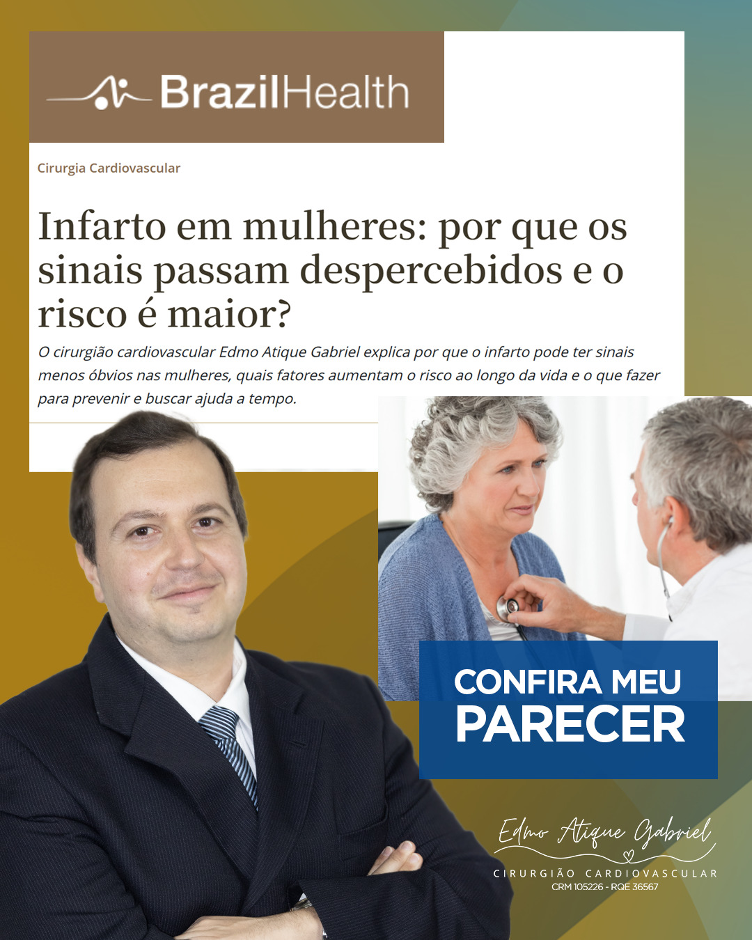 Você sabia que os sintomas de infarto nas mulheres podem ser muito diferentes da clássica dor no peito?
Muitas vezes, sinais como fadiga inexplicável, falta de ar, náuseas ou desconforto nas costas passam despercebidos, o que atrasa o diagnóstico e aumenta significativamente os riscos.
No meu novo artigo para o portal BrazilHealth, explico os motivos médicos por trás desses sintomas silenciosos, quais fatores aumentam o risco ao longo da vida da mulher e o que fazer para prevenir e buscar ajuda a tempo.
Confira meu parecer completo.
https://www.brazilhealth.com/preview/cirurgia-cardiovascular/infarto-em-mulheres-por-que-os-sinais-passam-despercebidos-e-o-risco-e-maior
#CirurgiaCardiovascular #SaudeDaMulher #InfartoFeminino #Cardiologia #DrEdmoAtiqueGabriel